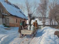 Winter landscape with a milkman in Høje Taastrup