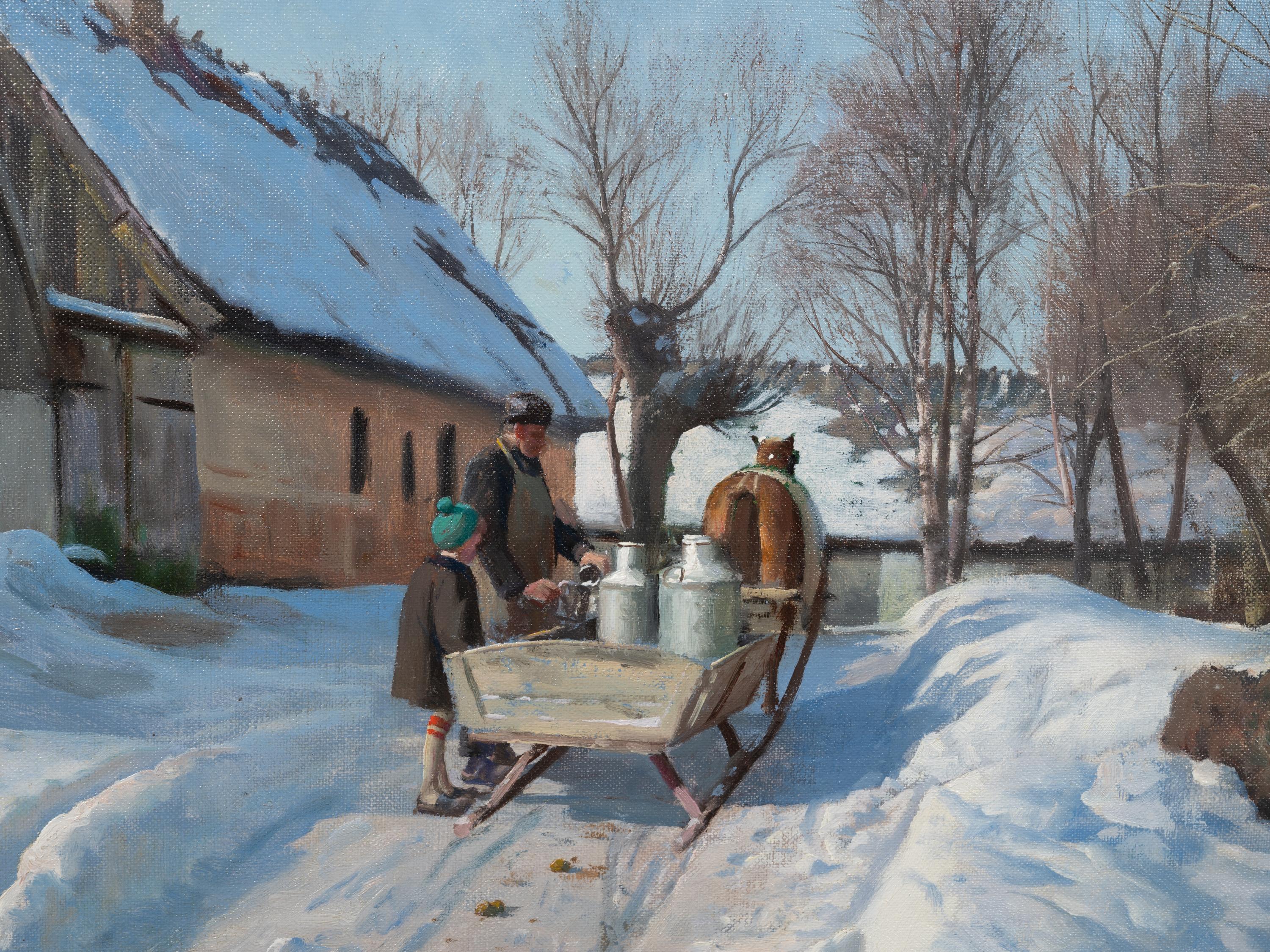 Winter landscape with a milkman in Høje Taastrup