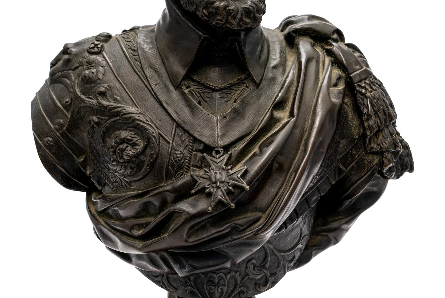 A Continental Bronze Bust of Henry IV on Marble Socle