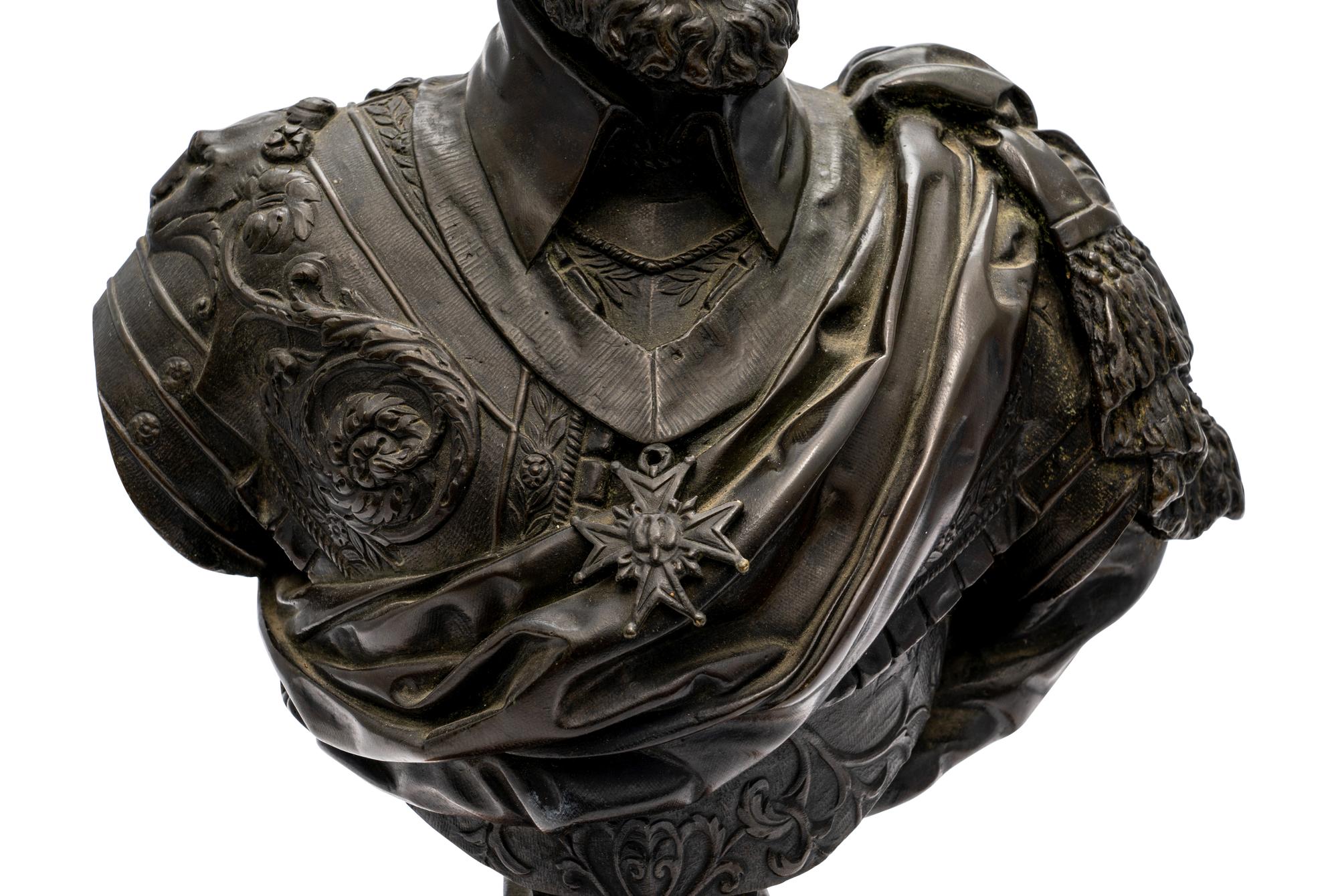 A Continental Bronze Bust of Henry IV on Marble Socle