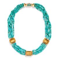 A Yellow Gold, Turquoise, Citrine and Diamond Demi Parure, Circa 1950, 55.90 dwts.