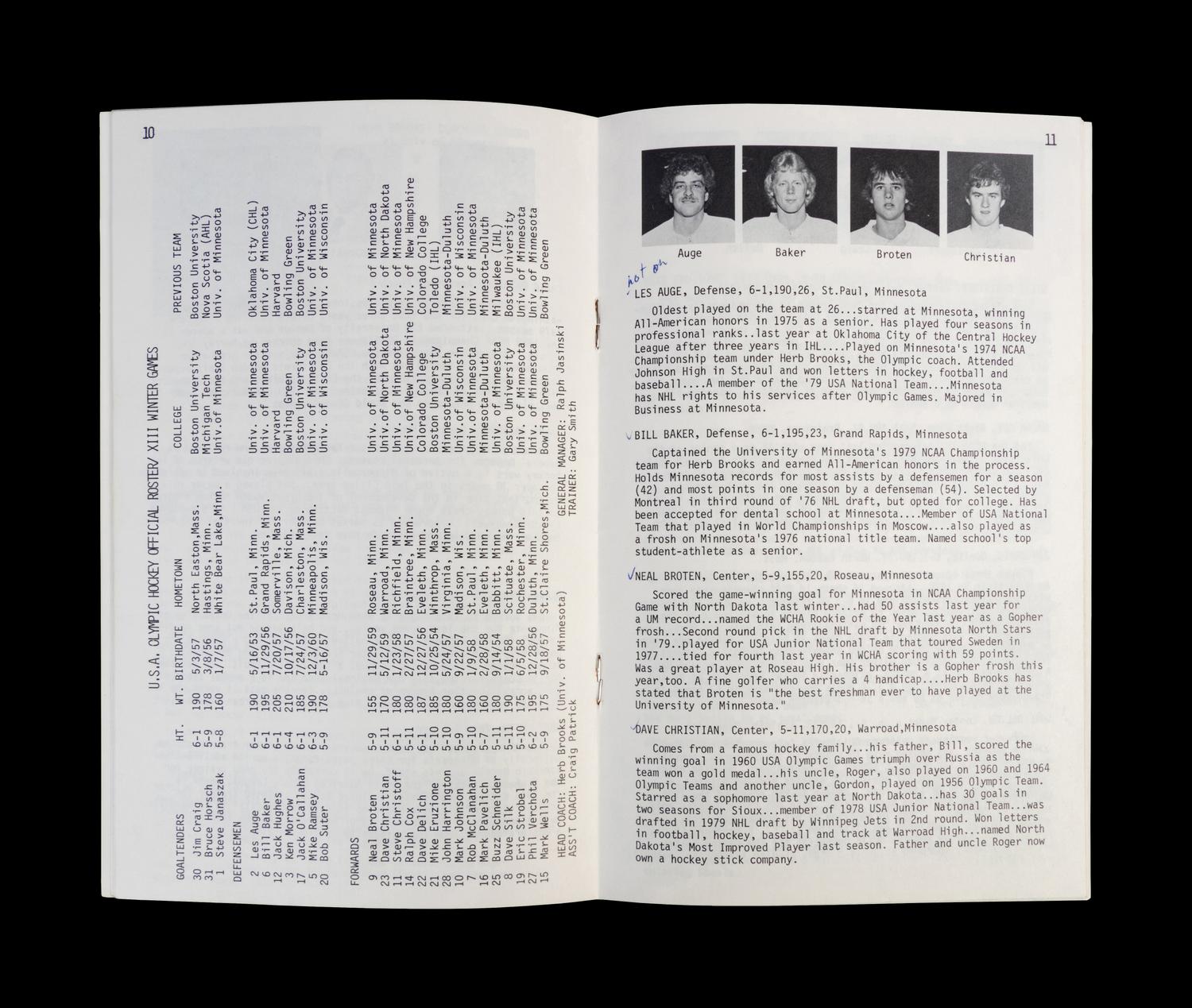 A Miracle On Ice 1980 United States Olympic Hockey Team Media Guide