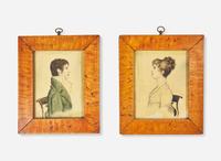 American School 20th century, Pair of Small Profile Portraits: A Seated Young Lady and Gentleman