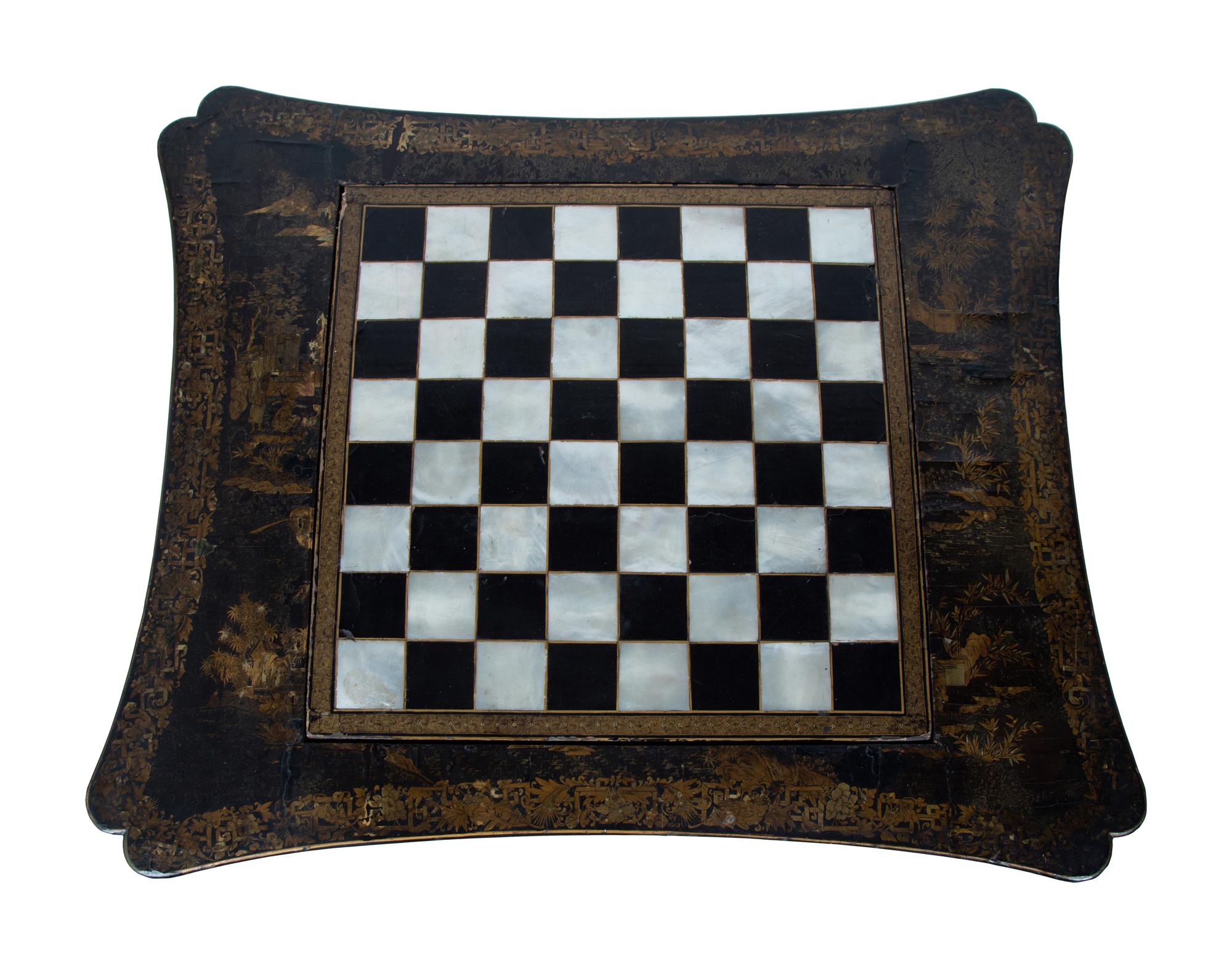 A Chinese Export Lacquer Game Table on a Later Painted Wood Base — 19TH CENTURY AND LATER