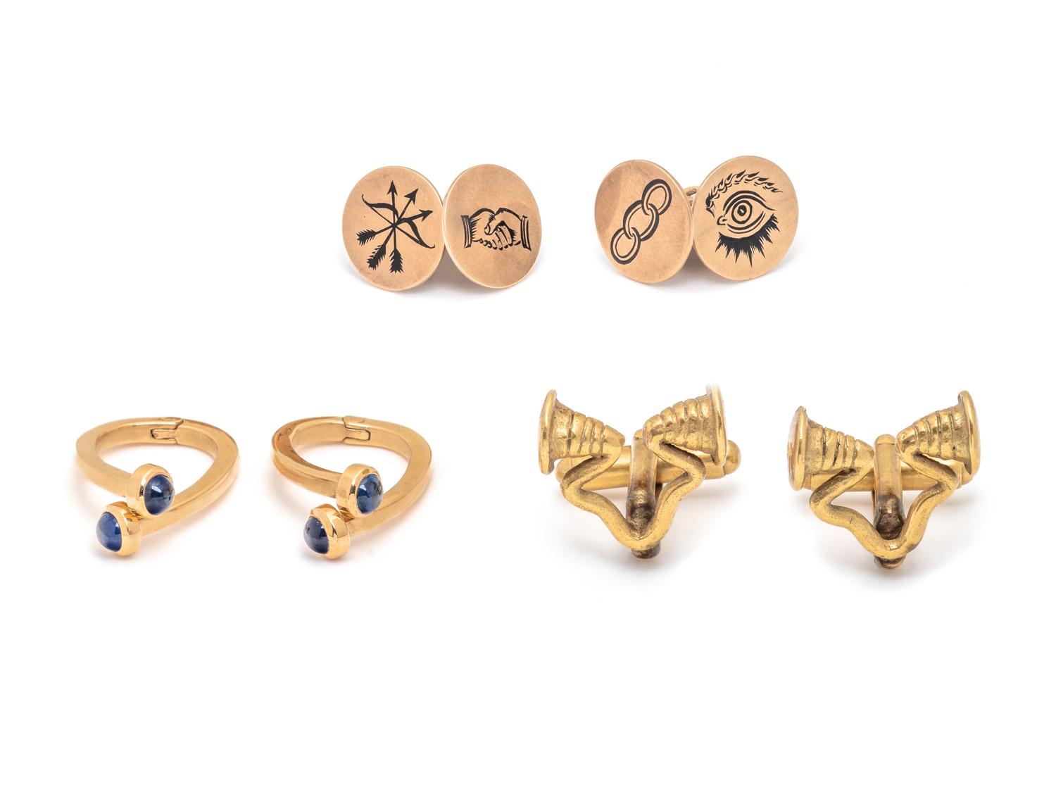 THREE PAIRS OF YELLOW GOLD CUFFLINKS