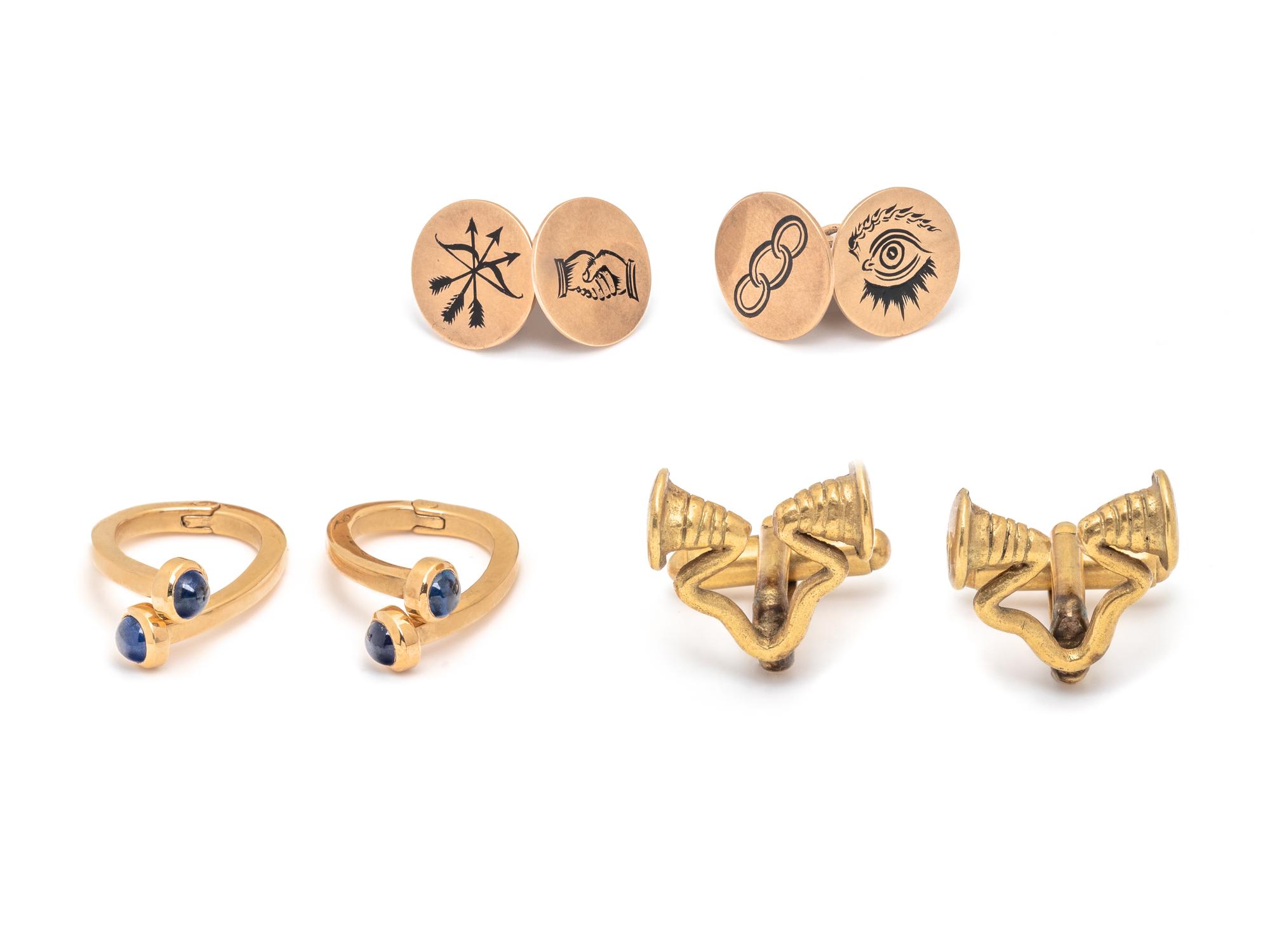 THREE PAIRS OF YELLOW GOLD CUFFLINKS
