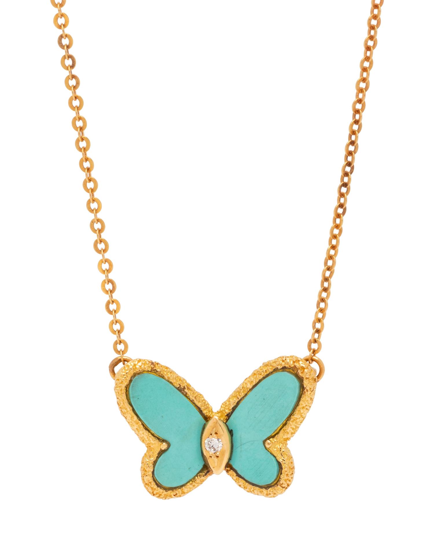 Van Cleef & Arpels, New York, Turquoise and Diamond Butterfly 'Alhambra' Necklace