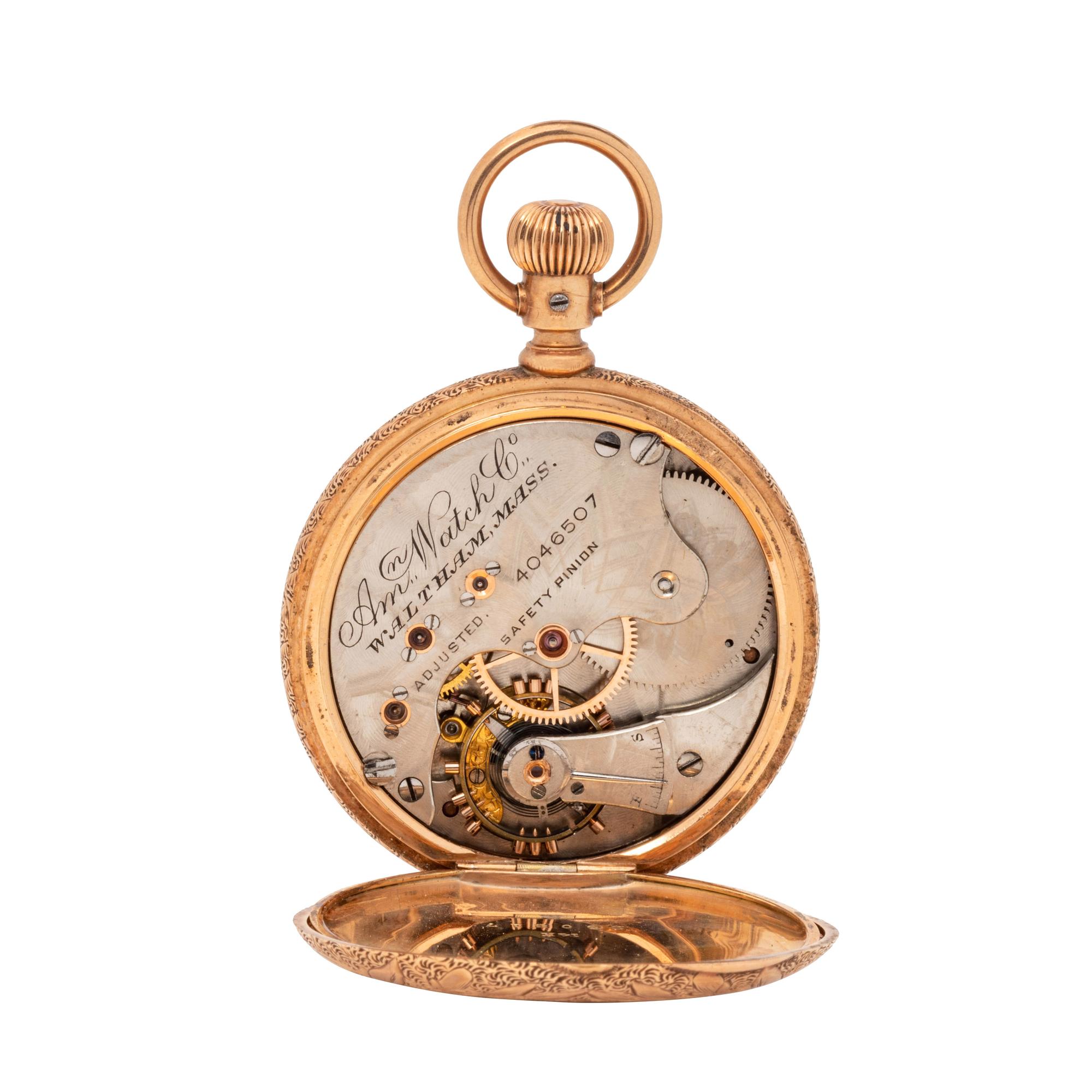 WALTHAM, 14K YELLOW GOLD HUNTER CASE POCKET WATCH