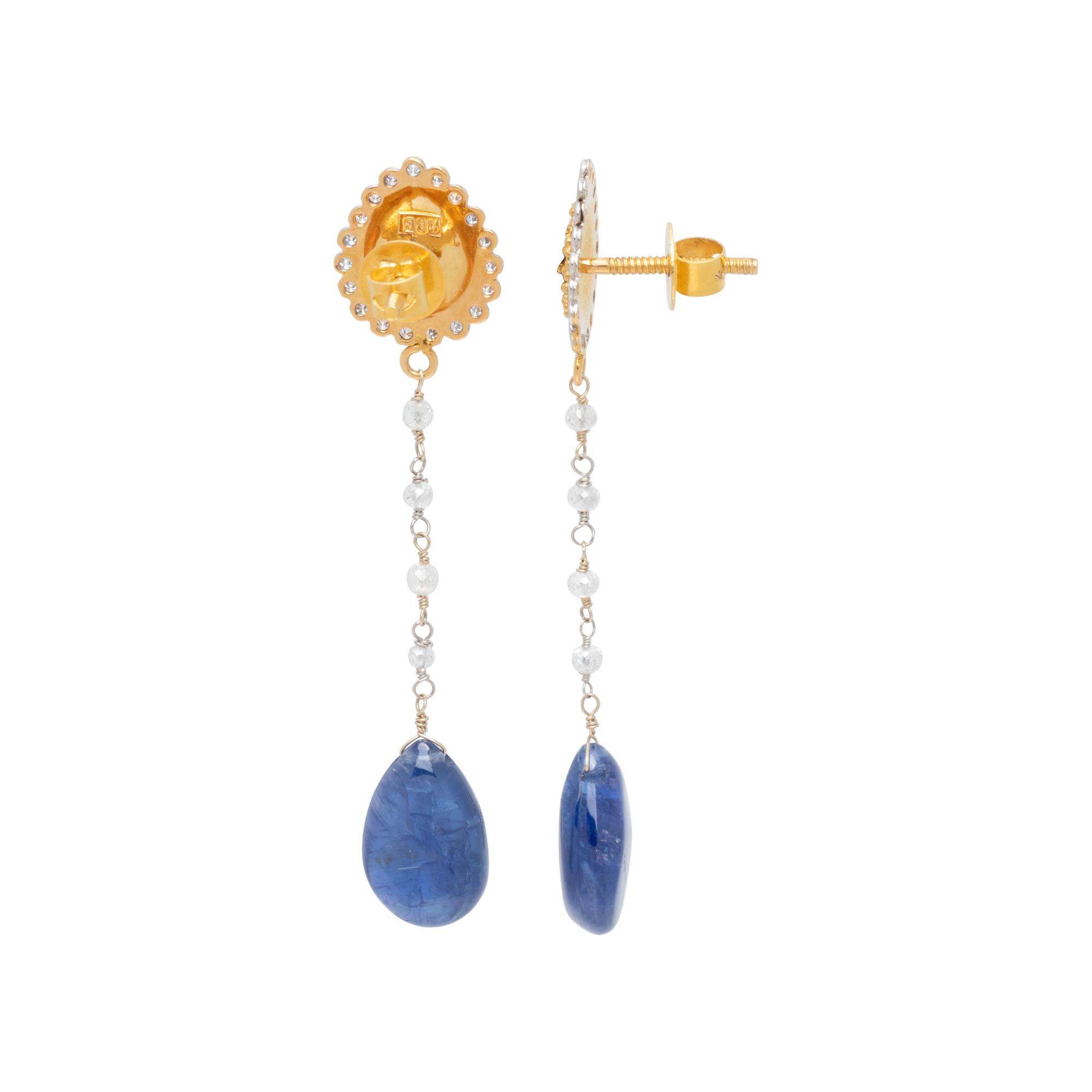YELLOW GOLD, DIAMOND AND SAPPHIRE EARRINGS