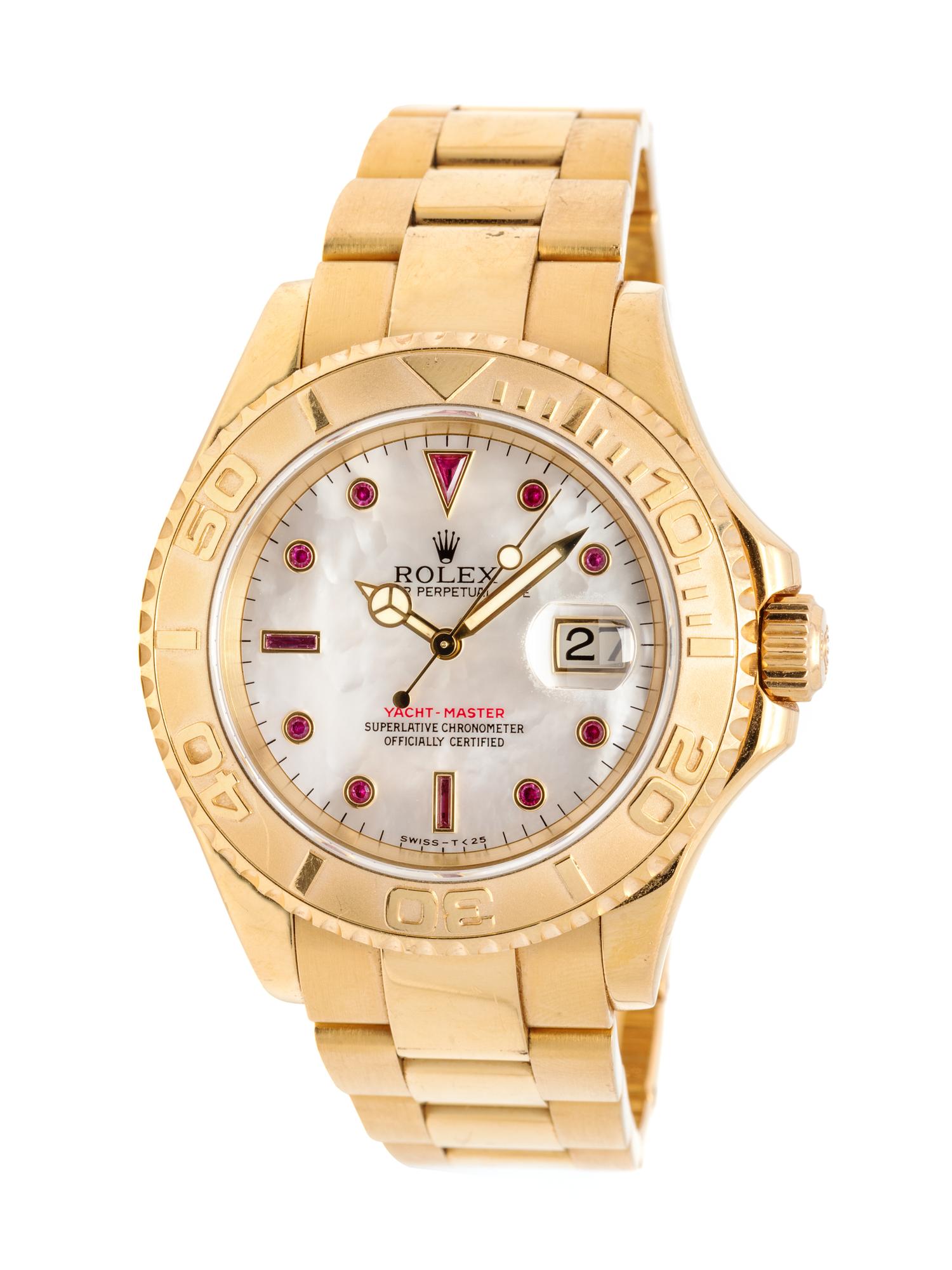 ROLEX, 18K YELLOW GOLD AND RUBY REF. 16628 'OYSTER PERPETUAL DATE YACHT-MASTER' WRISTWATCH, CIRCA 1997