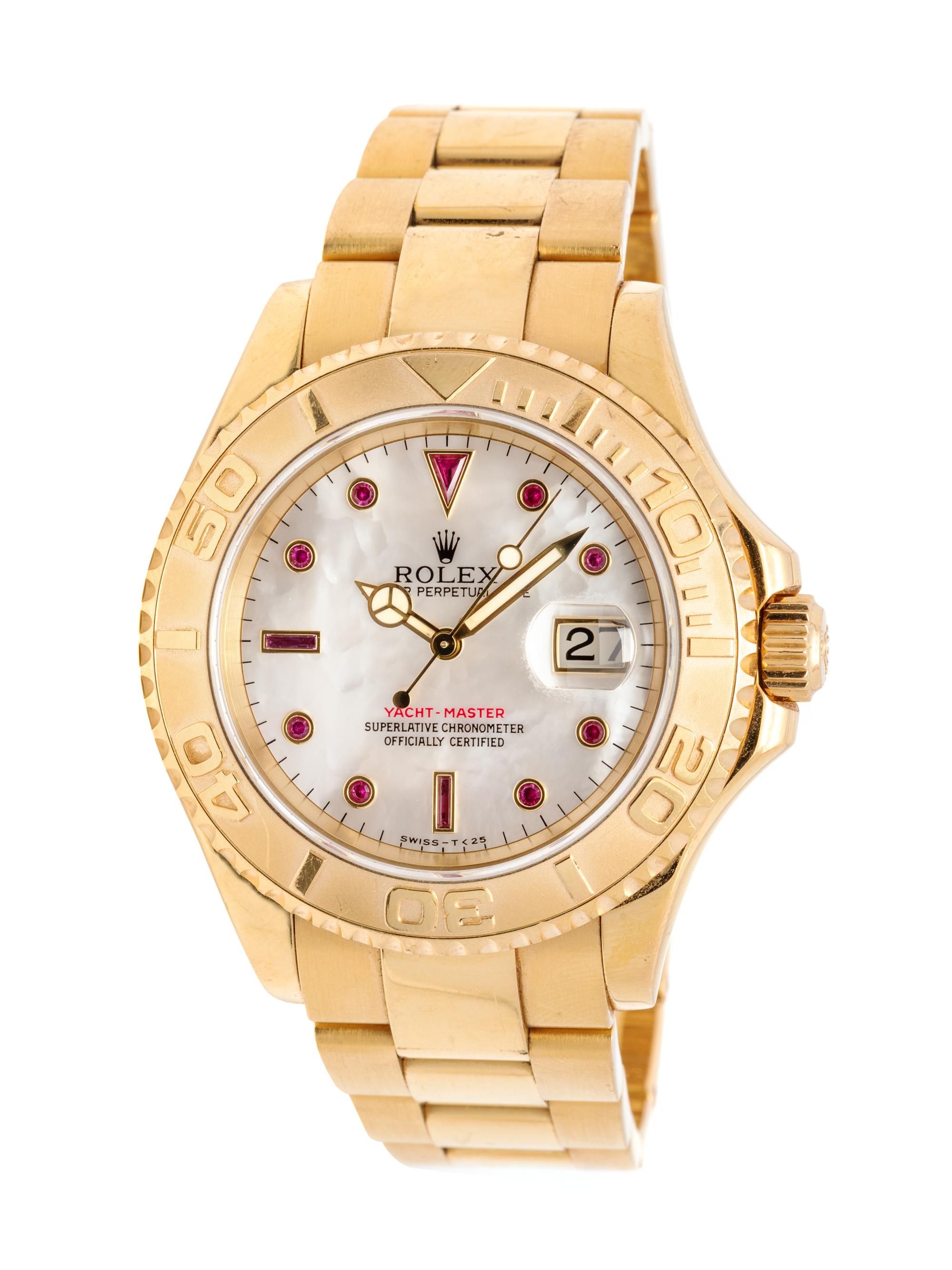 ROLEX, 18K YELLOW GOLD AND RUBY REF. 16628 'OYSTER PERPETUAL DATE YACHT-MASTER' WRISTWATCH, CIRCA 1997