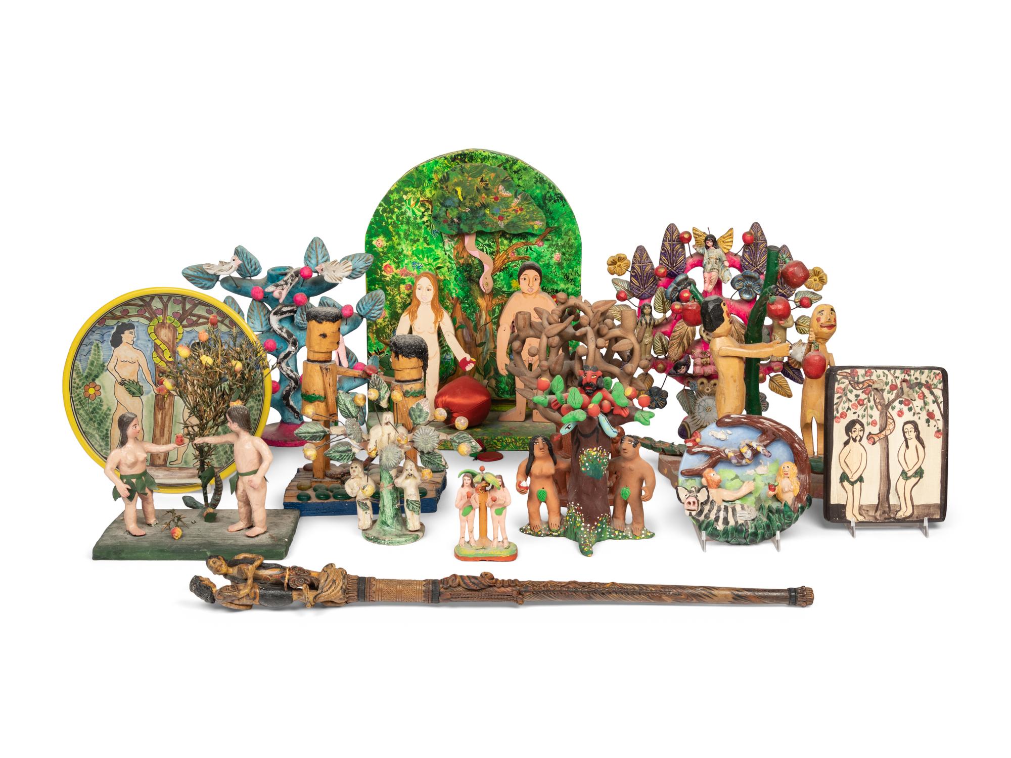 A Group of Thirteen Adam and Eve Sculptural Objects