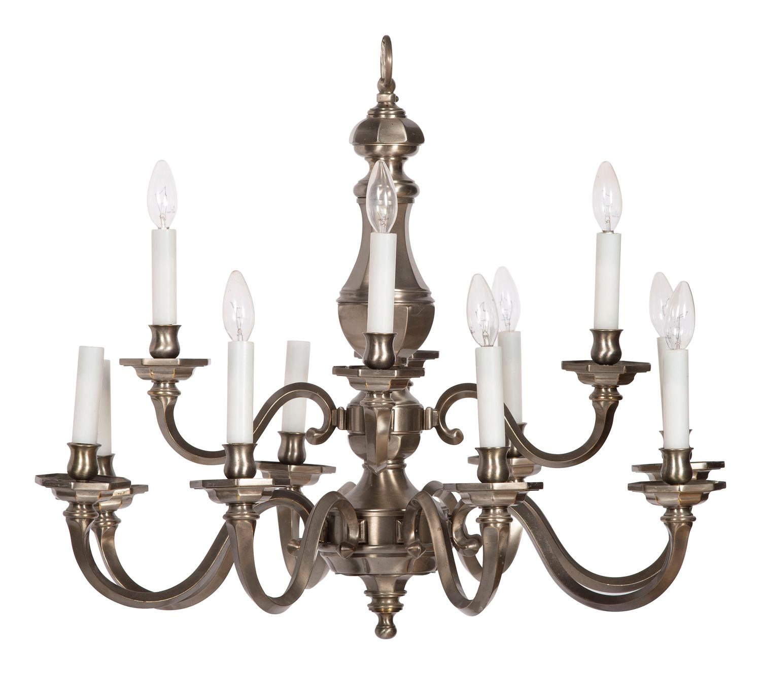 A Brushed Nickel Twelve-Light Chandelier