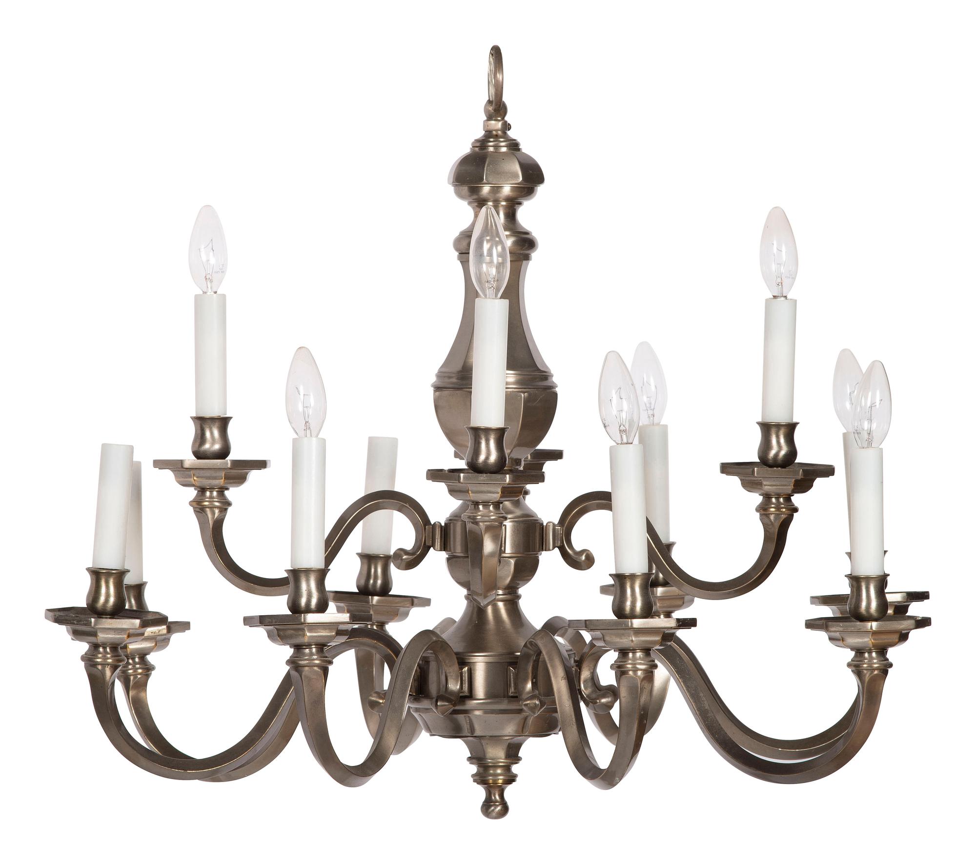 A Brushed Nickel Twelve-Light Chandelier