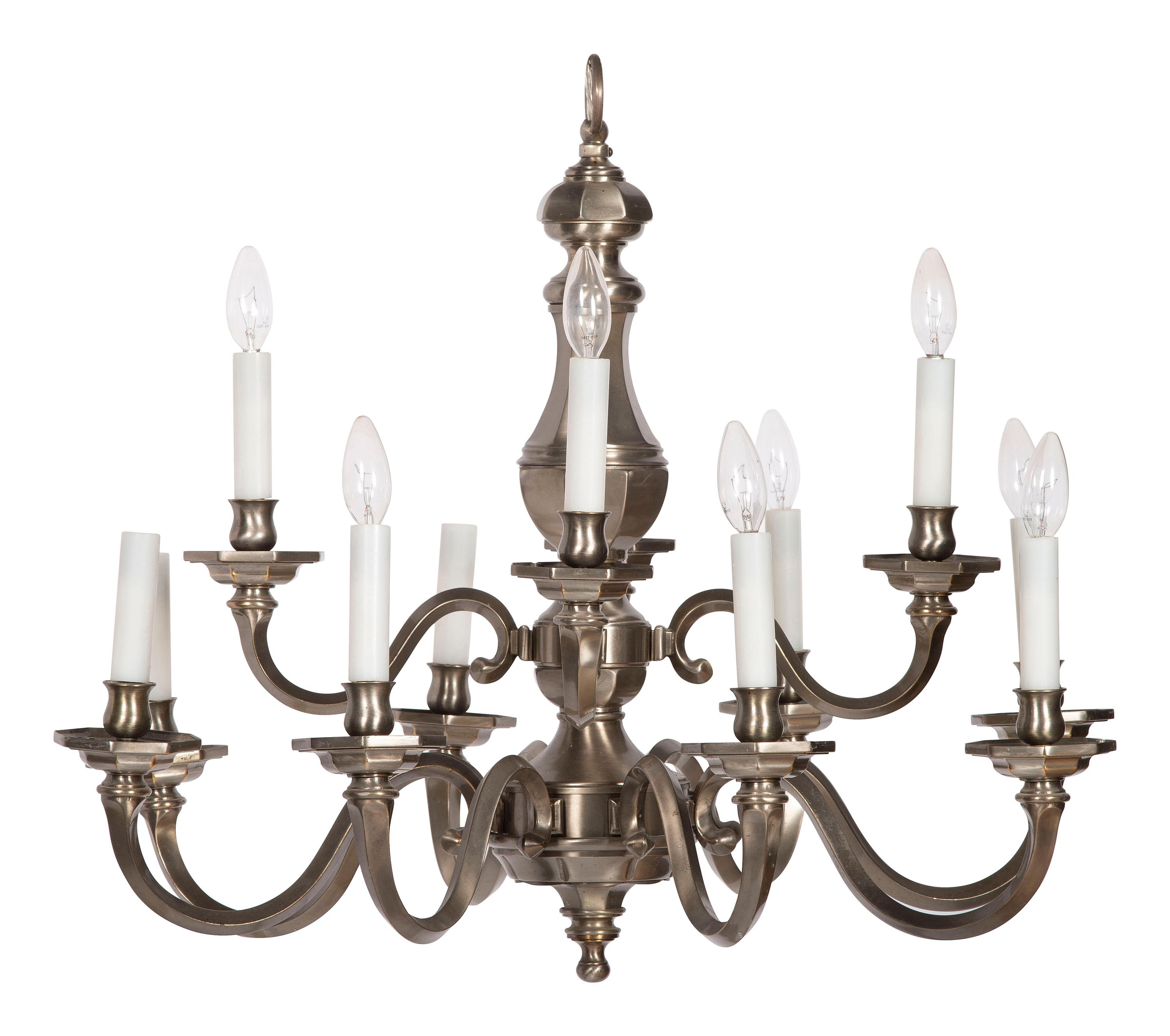 A Brushed Nickel Twelve-Light Chandelier