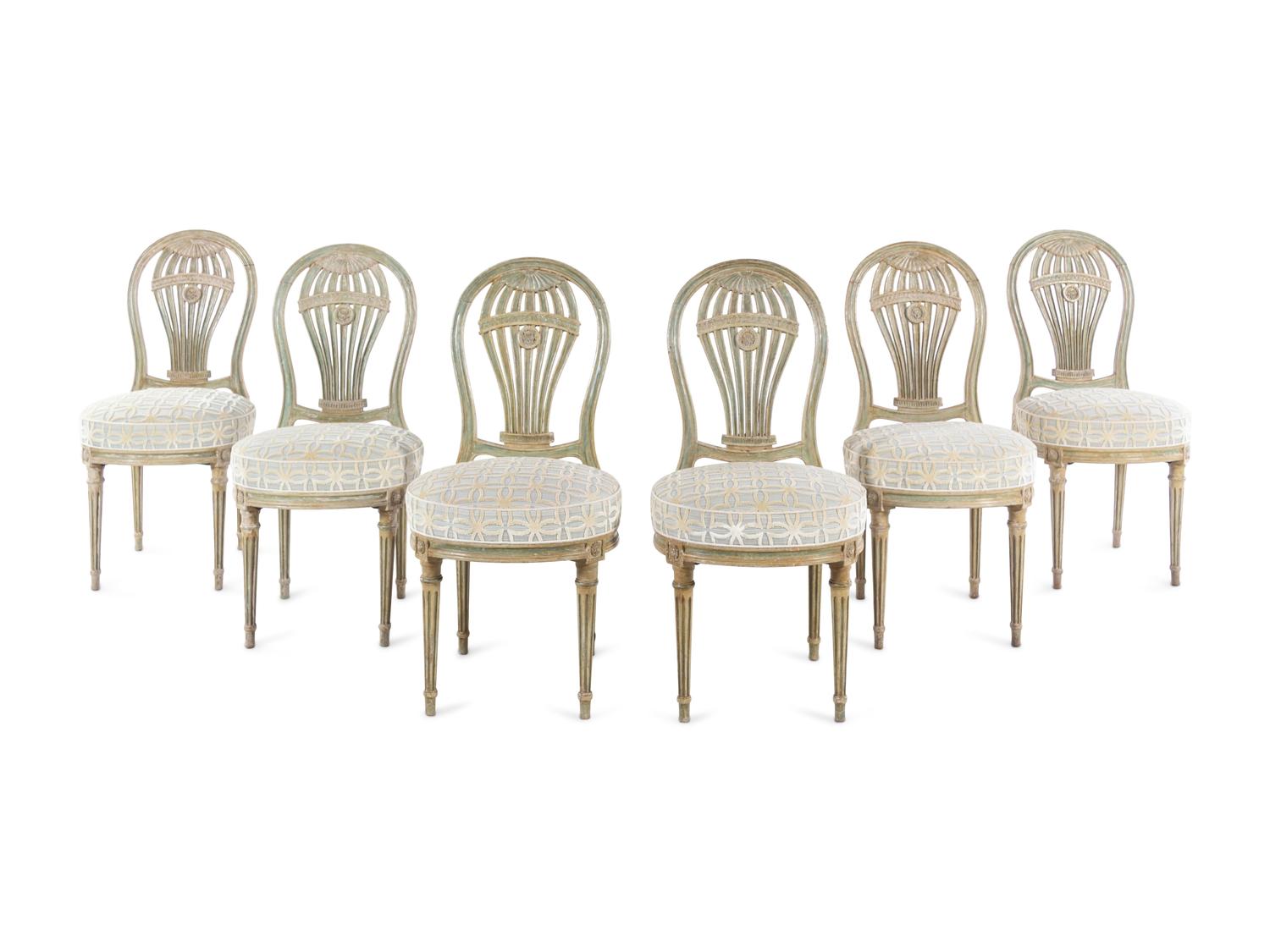 A Set of Six French Painted "Montgolfier" Dining Chairs