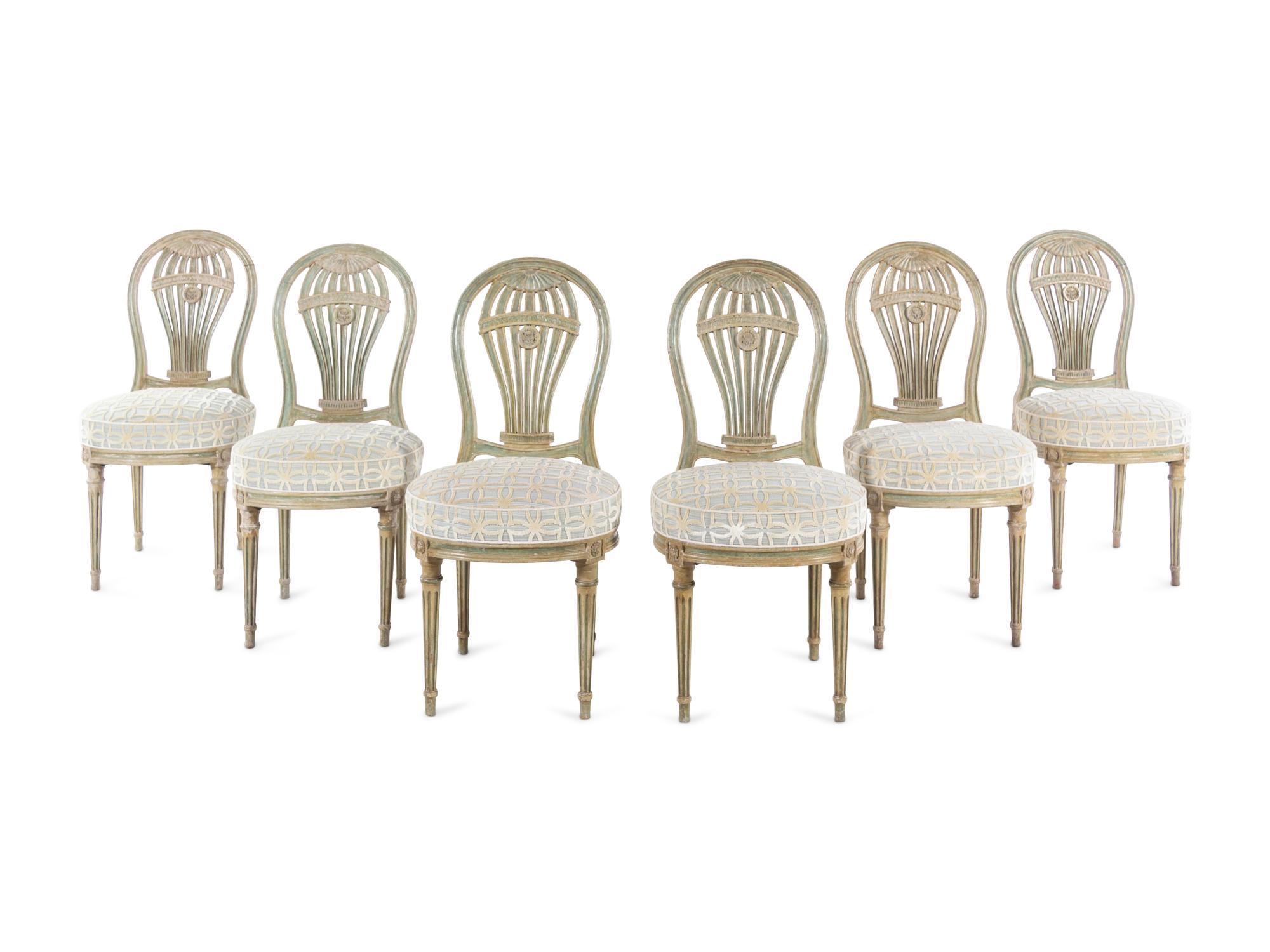 A Set of Six French Painted "Montgolfier" Dining Chairs