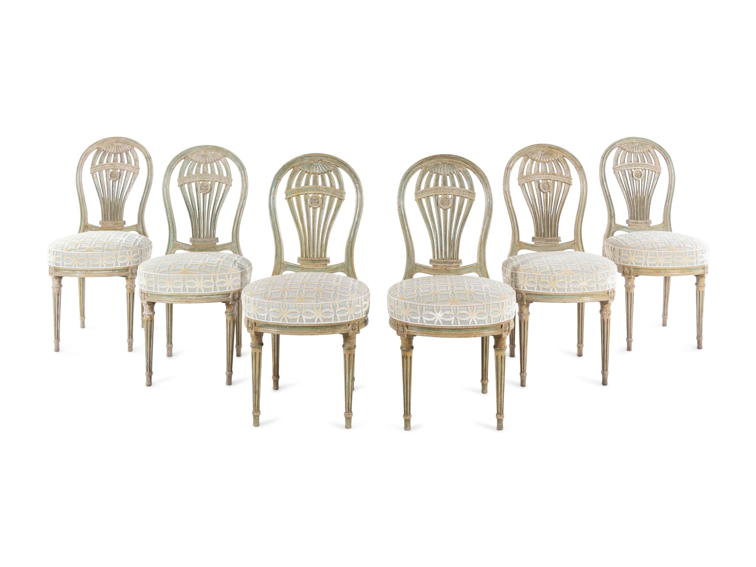 A Set of Six French Painted "Montgolfier" Dining Chairs