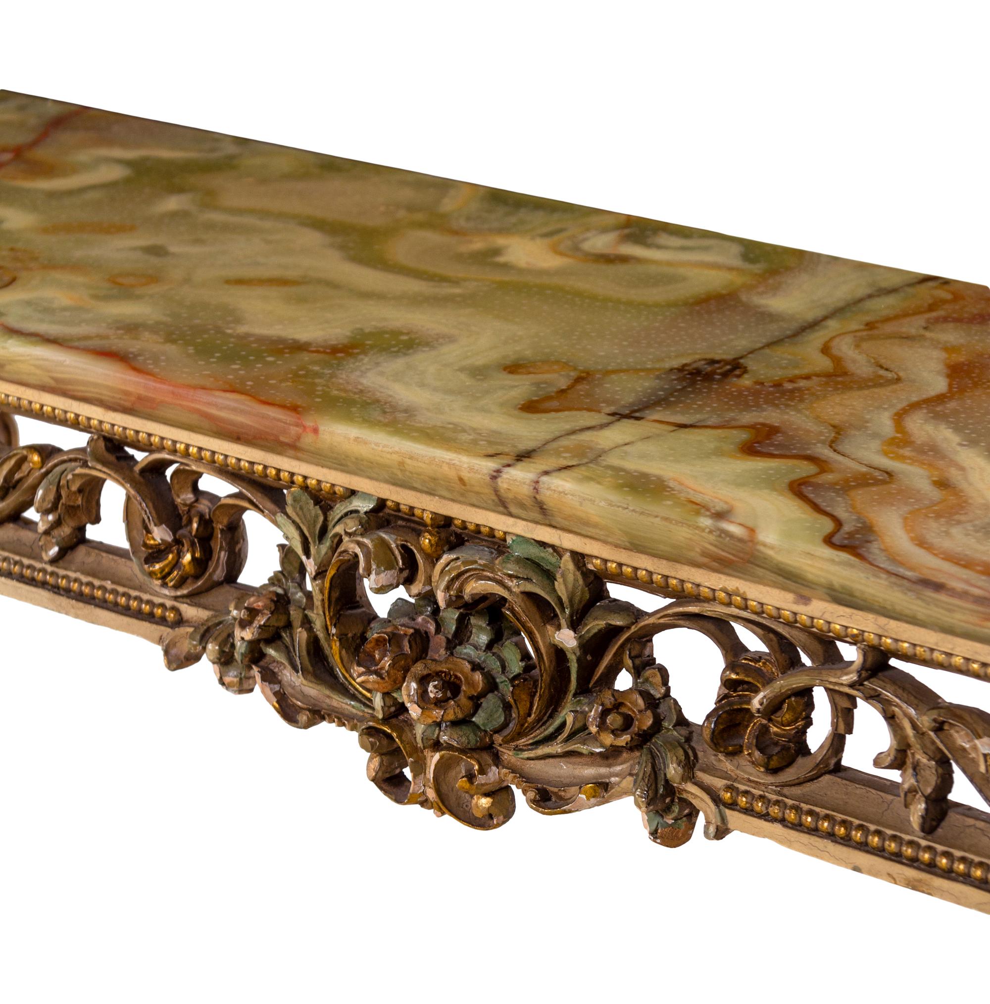 A Louis XVI Style Painted and Parcel Gilt Onyx-Top Console Table