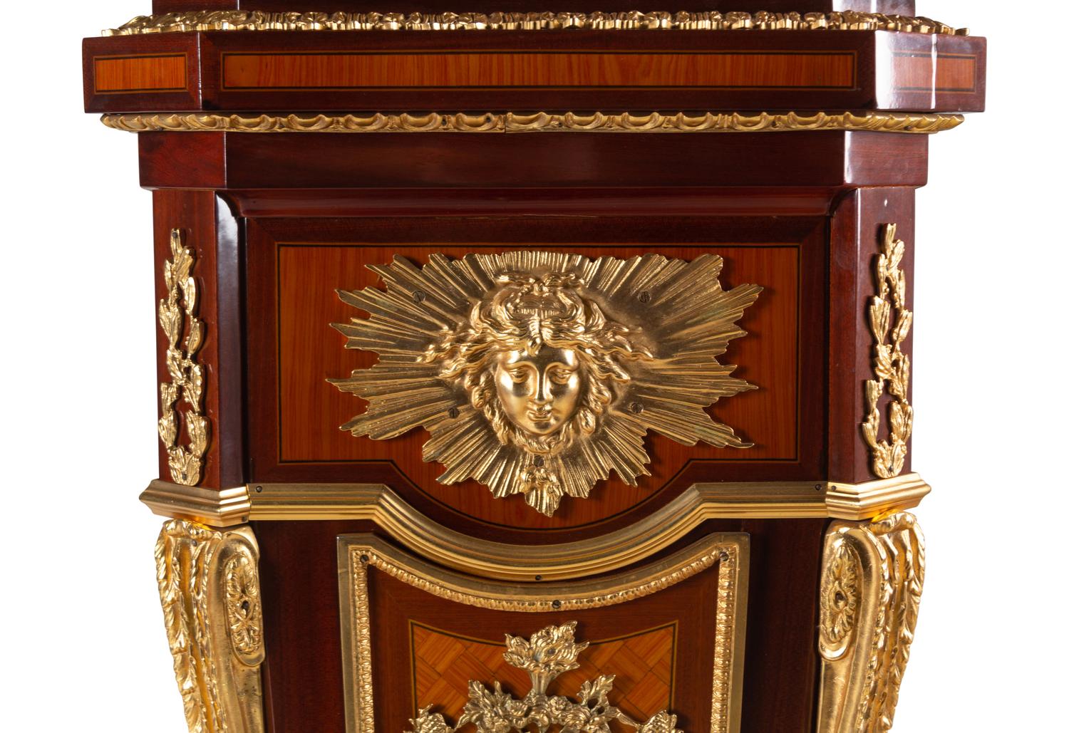A Louis XV Style Gilt Bronze-Mounted Parquetry Tall Case Clock