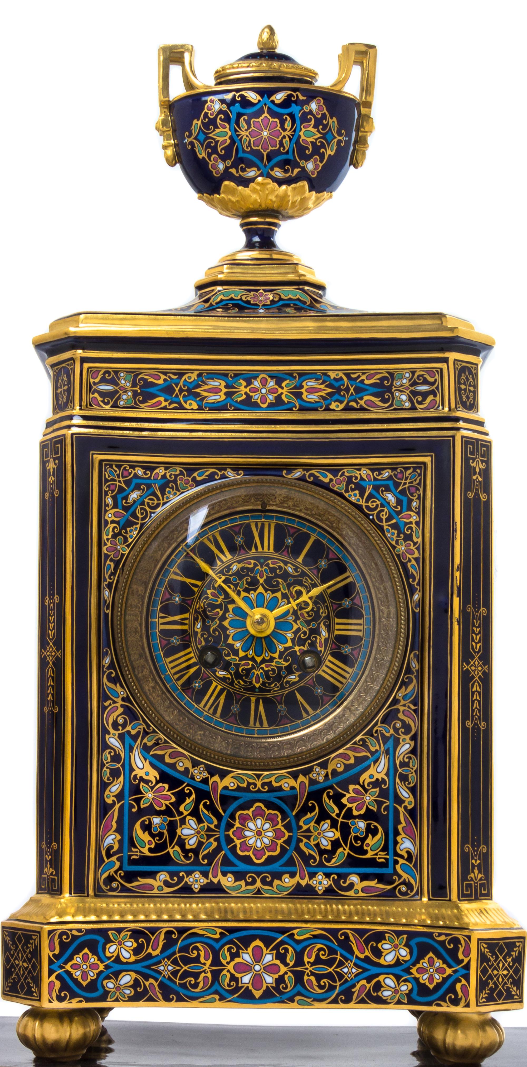 A Meissen Porcelain Pate-sur-Pate Four-Piece Clock Garniture