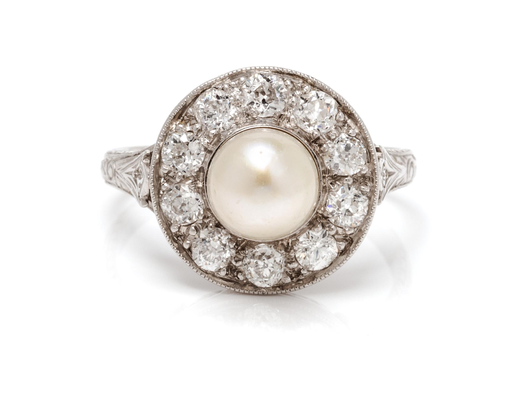 An Edwardian Platinum, Pearl and Diamond Ring, 3.20 dwts.