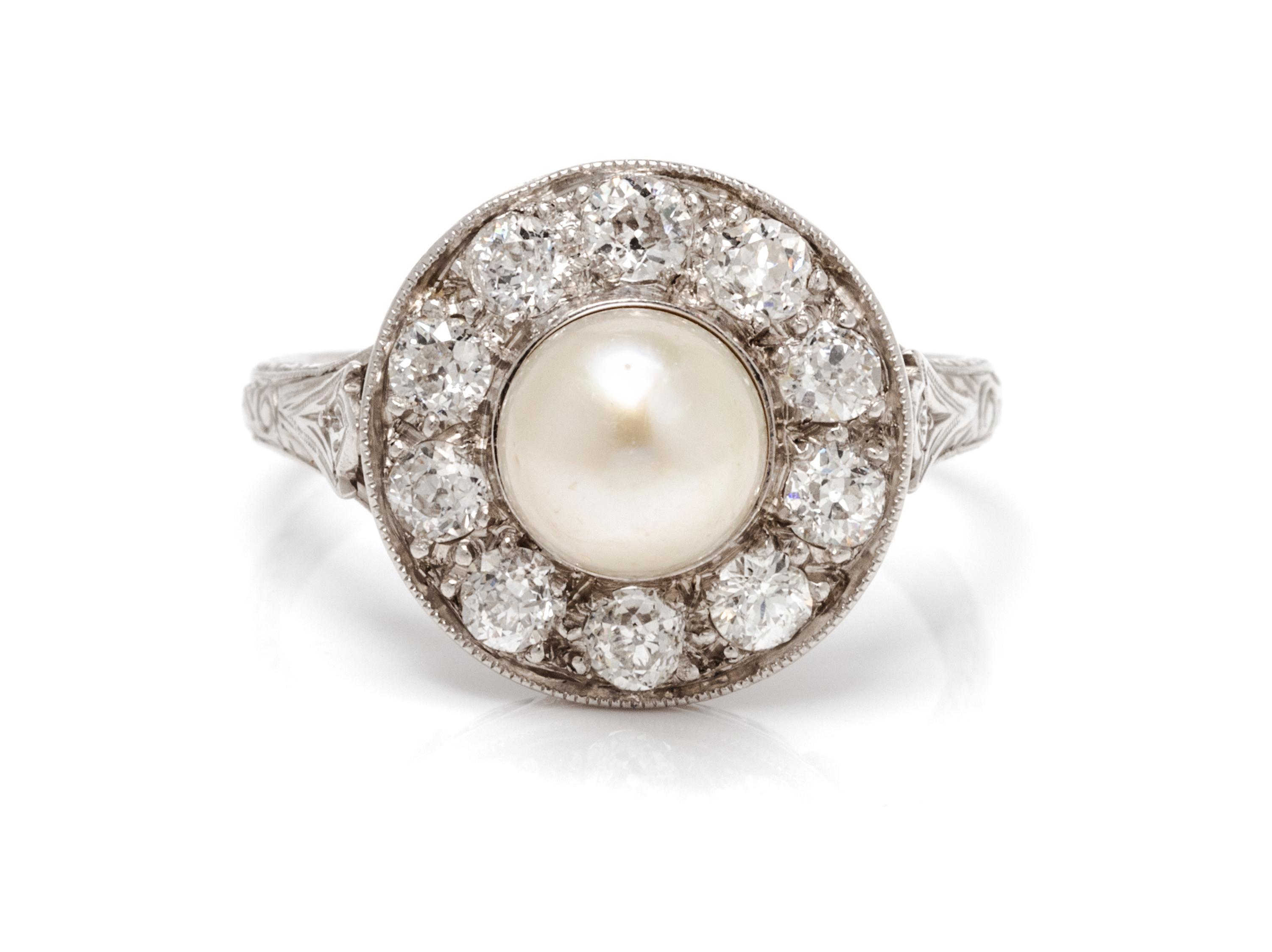 An Edwardian Platinum, Pearl and Diamond Ring, 3.20 dwts.