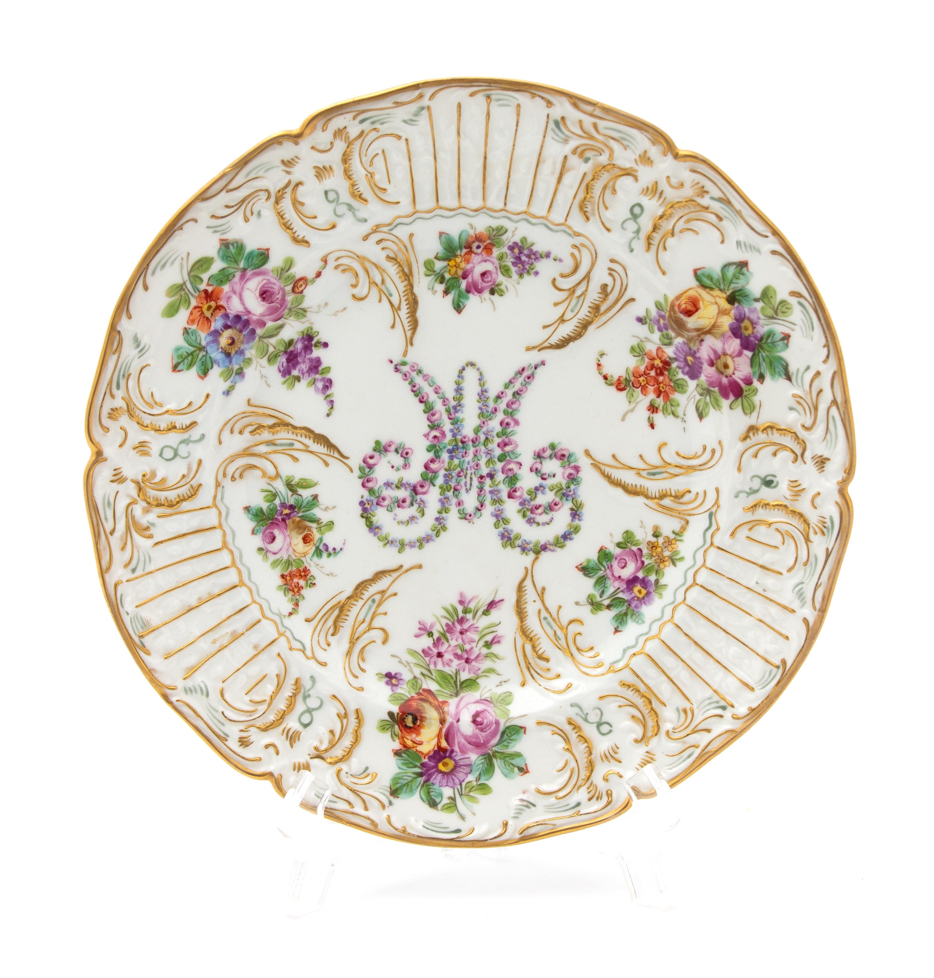 A Crown Derby Porcelain Gilt Decorated Molded Porcelain Plate Diameter 8 3/8 inches. — 18TH CENTURY