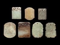 Seven Chinese Celadon Jade Carved Plaques