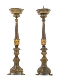 A Pair of Continental Gilt Metal Pricket Sticks