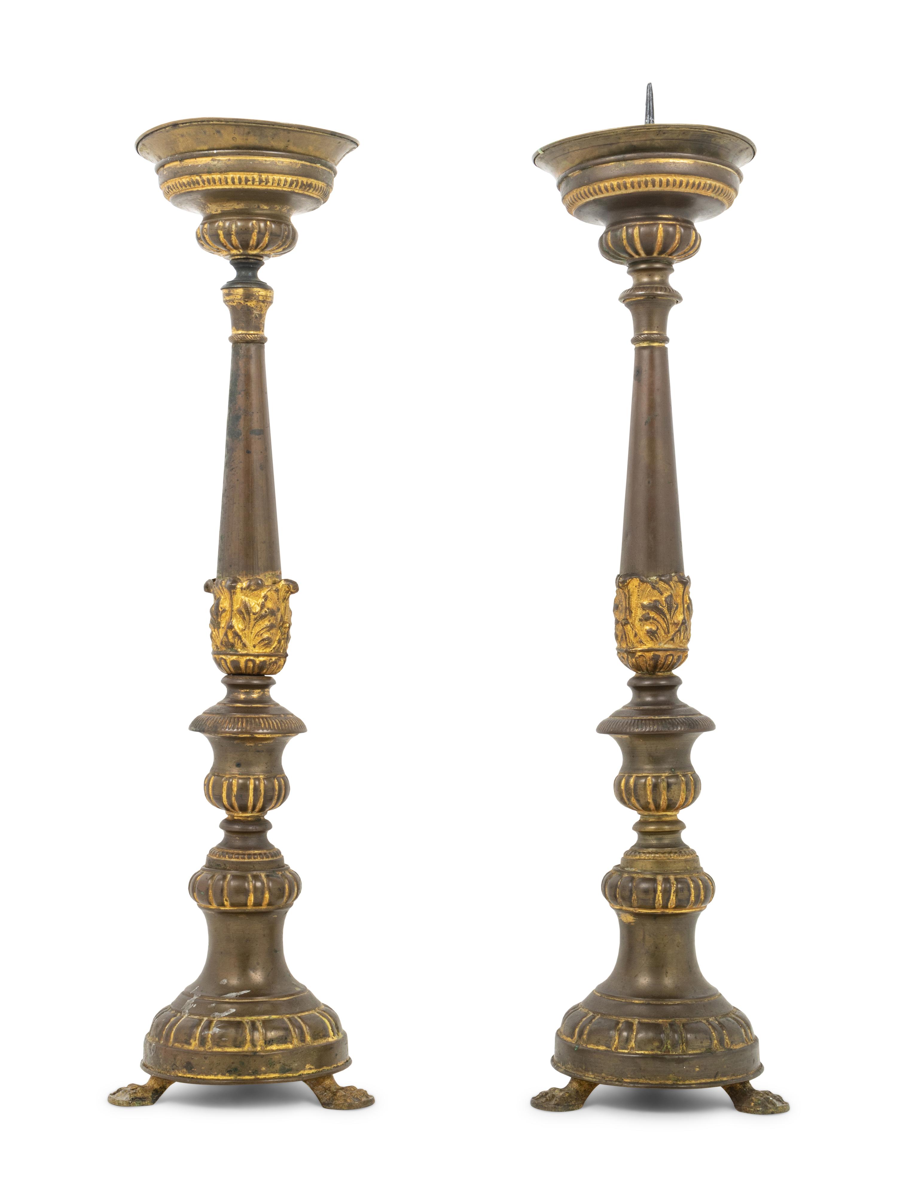 A Pair of Continental Gilt Metal Pricket Sticks
