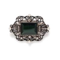 PORTUGUESE, VINTAGE, TOURMALINE, DIAMOND AND PEARL BROOCH