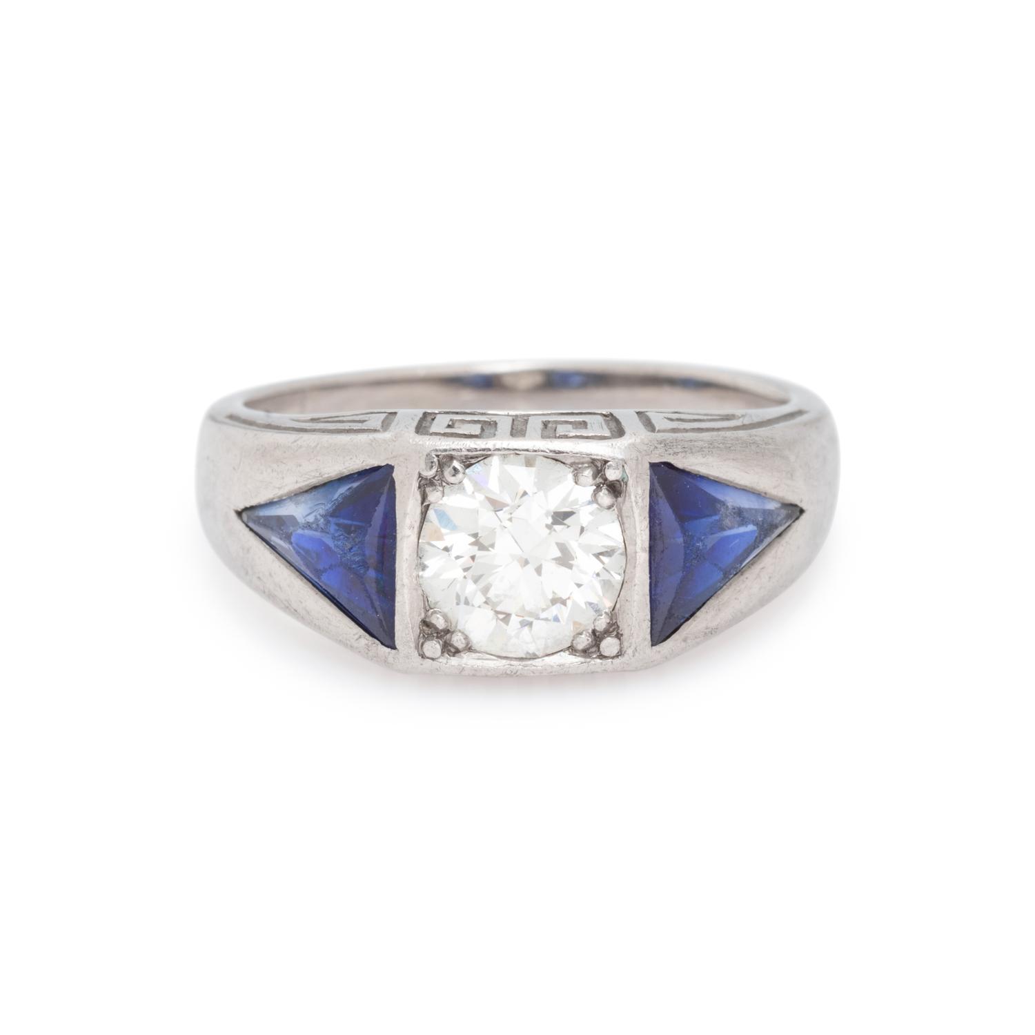 ANTIQUE, DIAMOND AND SYNTHETIC SAPPHIRE RING