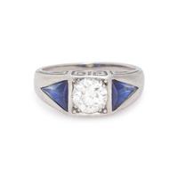 ANTIQUE, DIAMOND AND SYNTHETIC SAPPHIRE RING