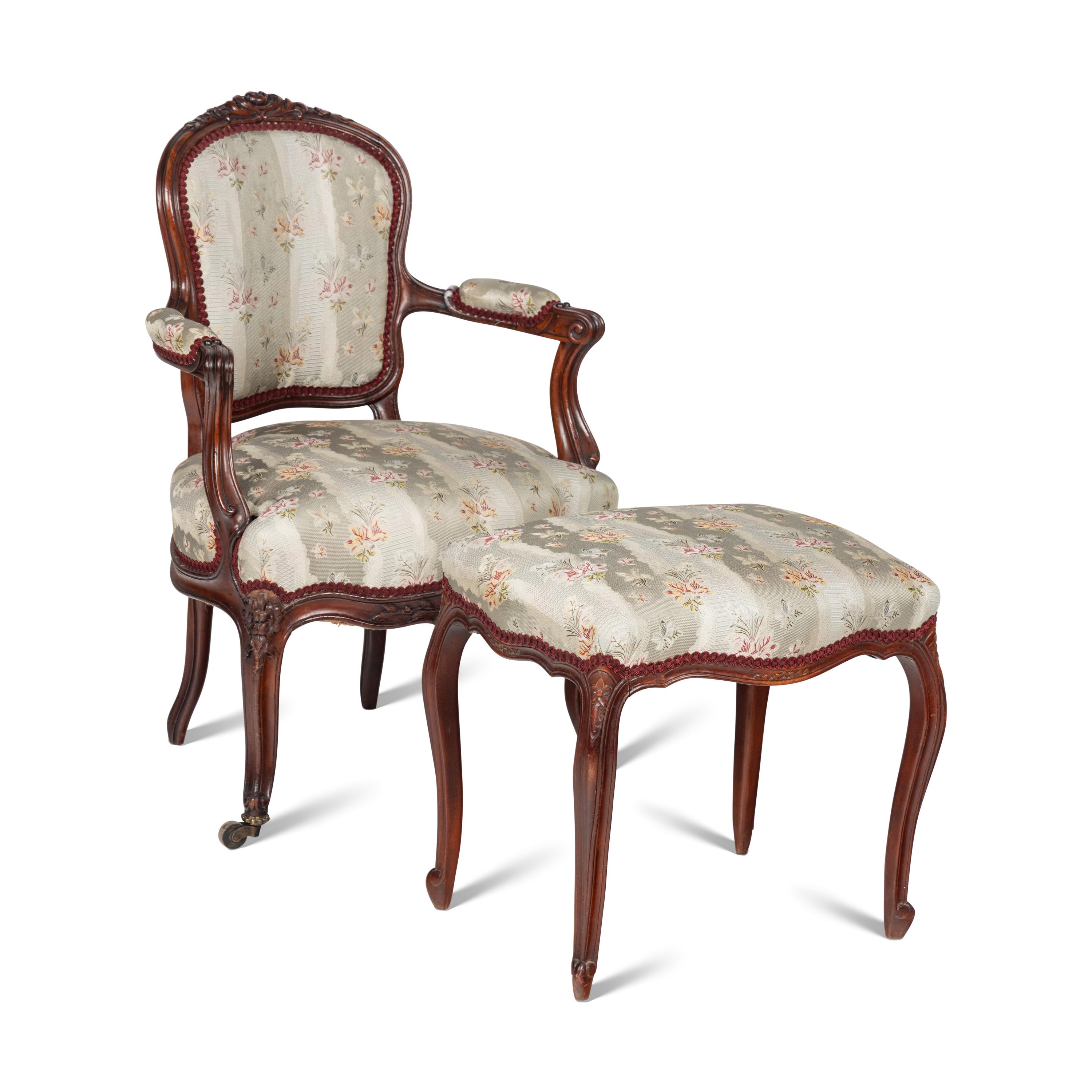 A Louis XV Style Fauteuil and Matching Tabouret