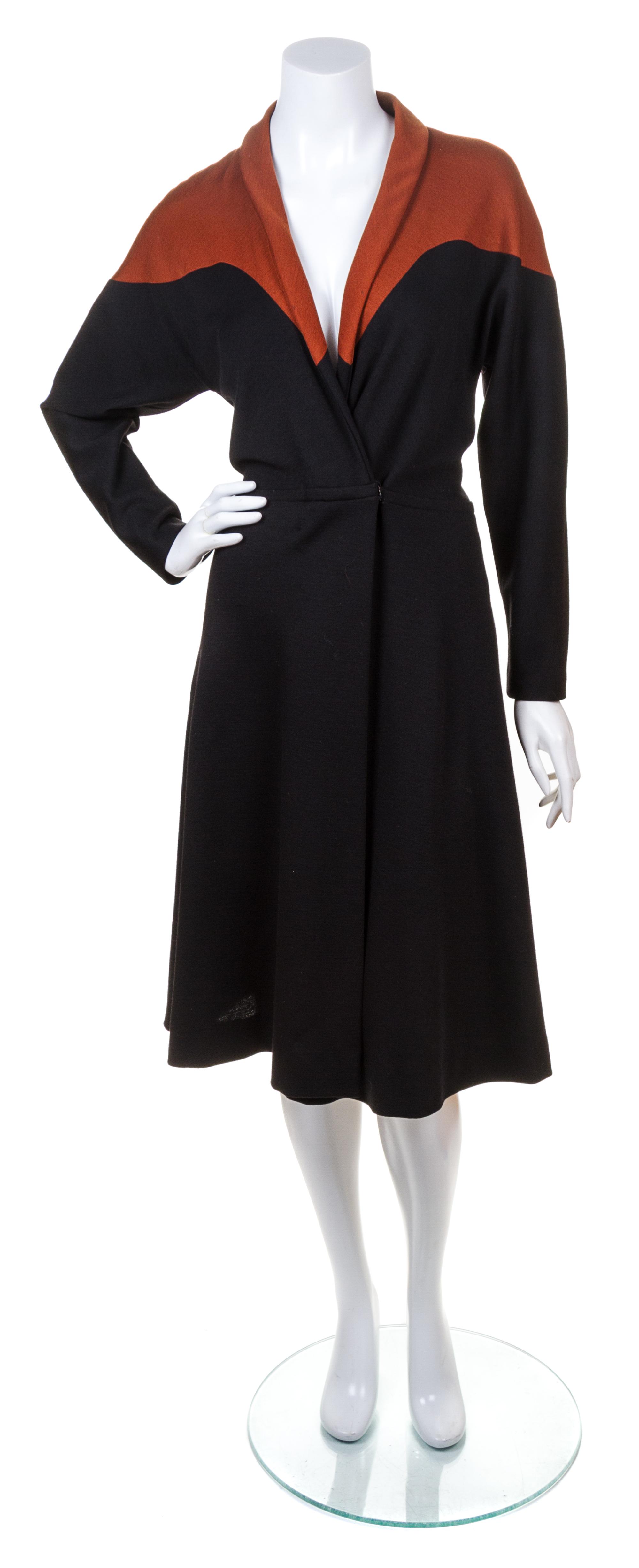 A Halston Black and Rust Wool Wrap Dress,