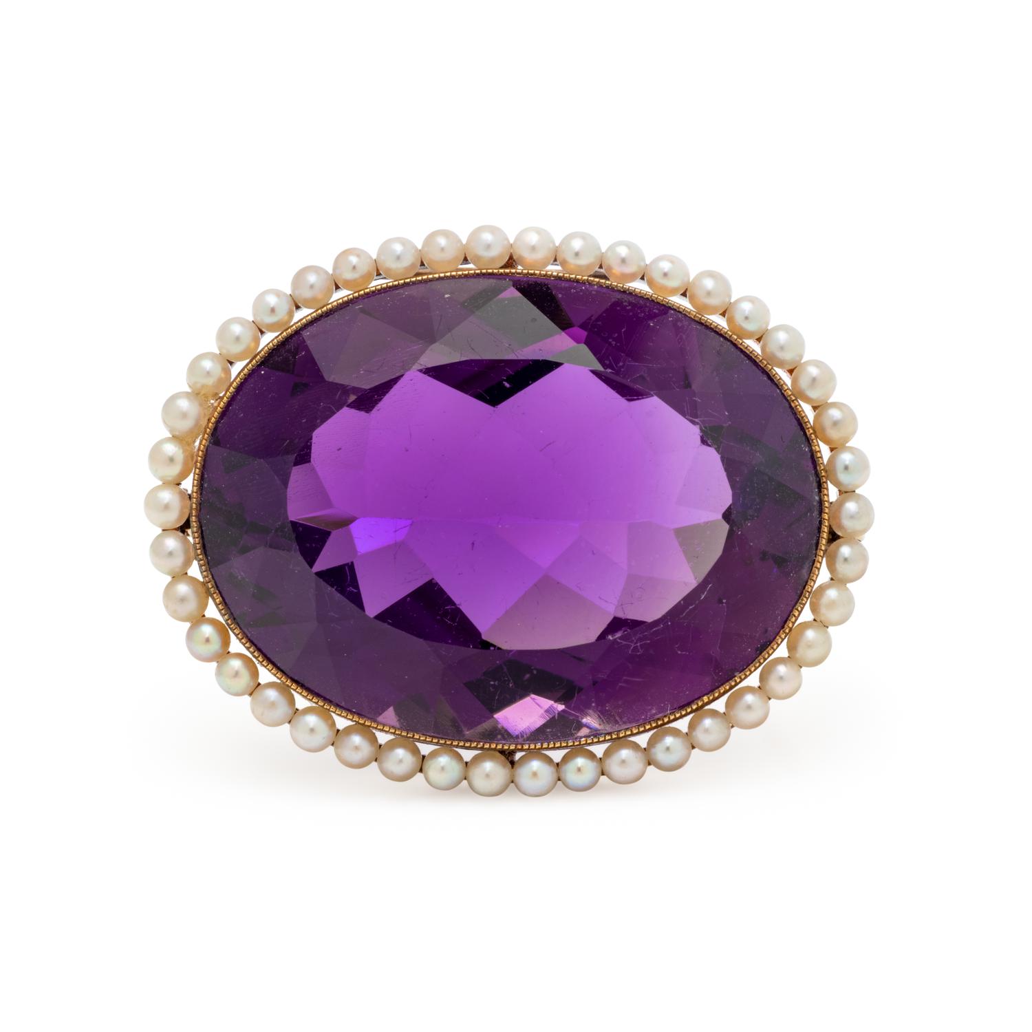 ANTIQUE, AMETHYST AND SEED PEARL PENDANT/BROOCH