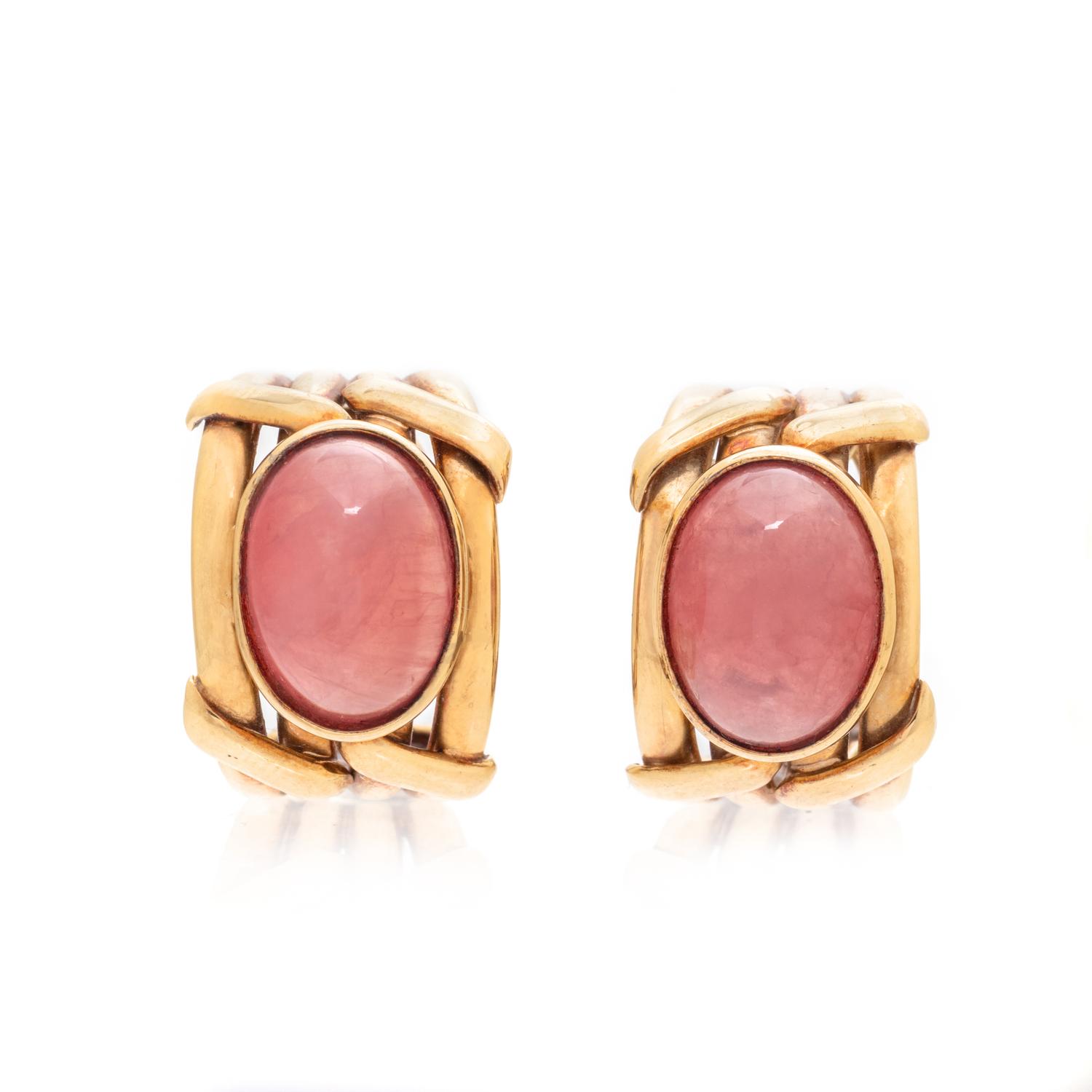 YELLOW GOLD AND RHODOCROSITE EARRINGS