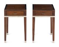 A Pair of Art Deco Style Chrome Mounted Oak Nightstands
