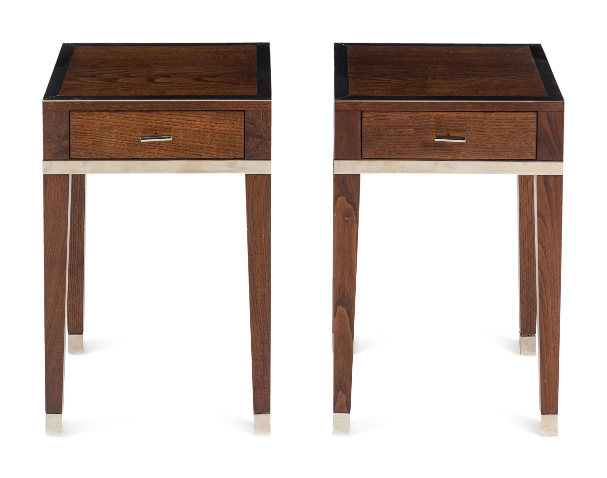 A Pair of Art Deco Style Chrome Mounted Oak Nightstands