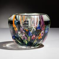 Charles Lotton (American, 1935–2021) — Bowl, Milled Edge Vase Multi-Colored Flowers, 2003