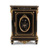 A Napoleon III Style Ebonized, Gilt Bronze and Pietra Dura Plaque Mounted Marble-Top Meuble d’Appui
