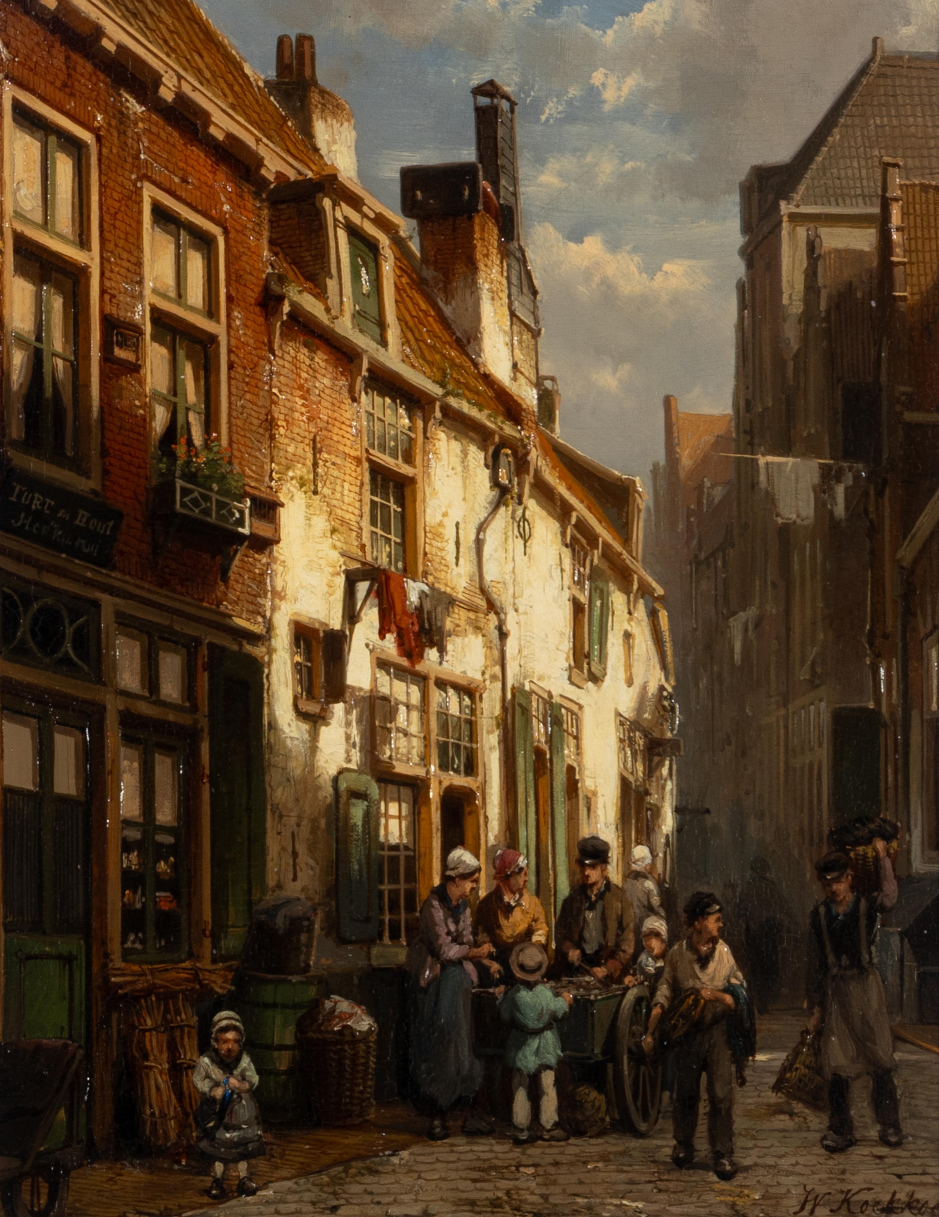 Willem Koekkoek (Dutch, 1839-1895) — Dutch Town Scene with Street Vendor