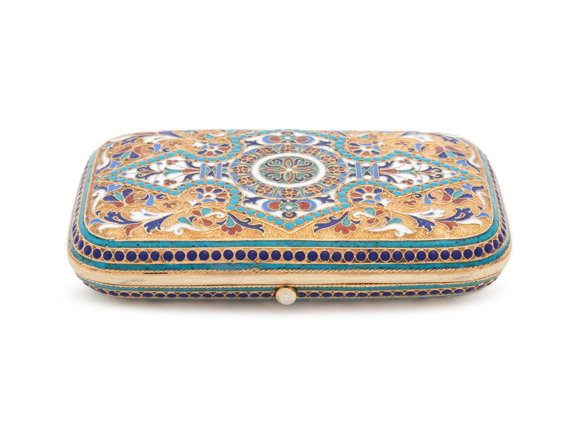 A Russian Silver-Gilt and Enameled Cigarette Case