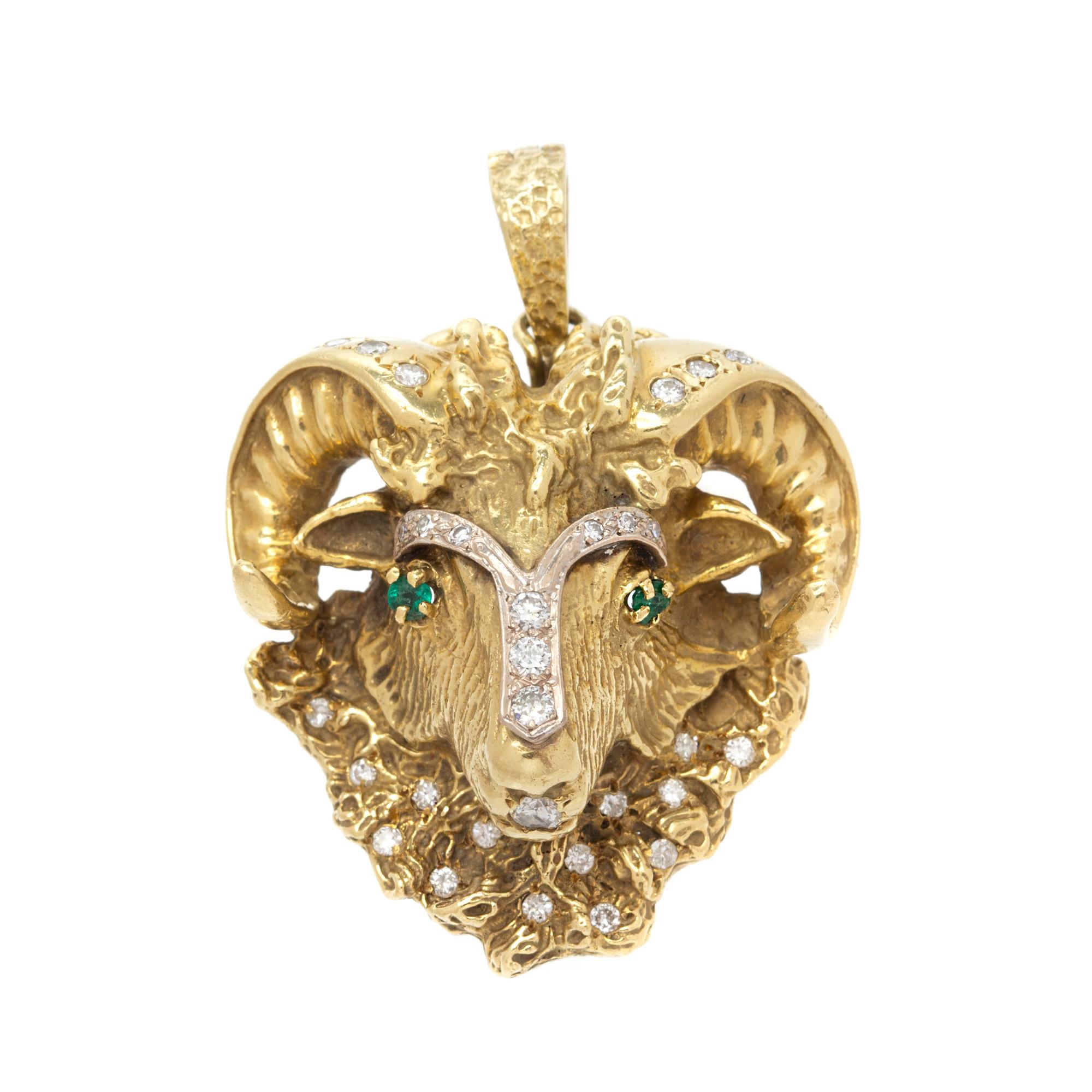 DIAMOND AND EMERALD ARIES PENDANT/BROOCH