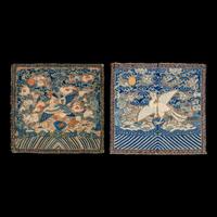 Two Chinese Kesi Silk Civil Officer's Rank Badges, Buzi , Mid-Second Half of 19th Century 清中晚期 緙絲補子兩幅
