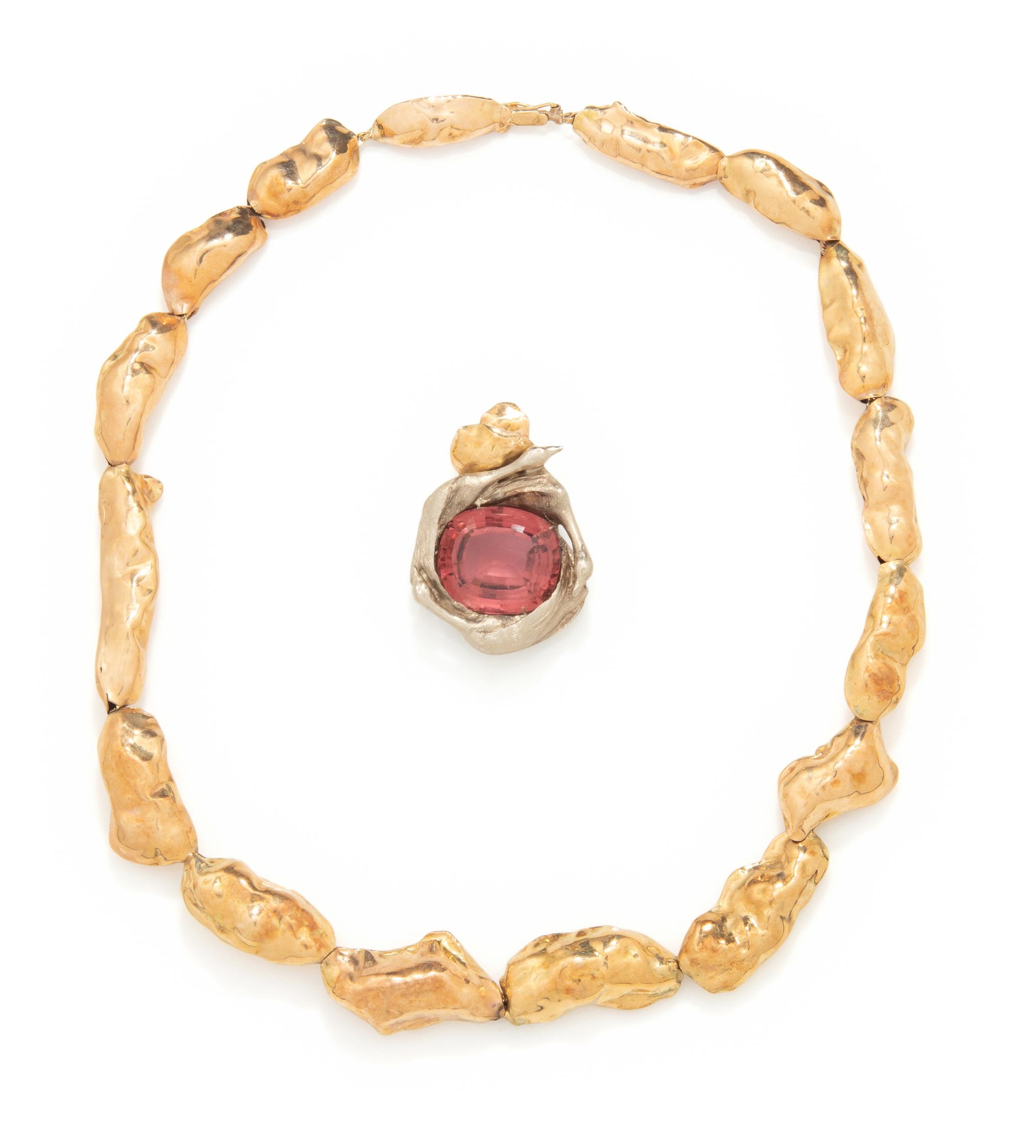 VERNON WILSON, GOLD AND PINK TOURMALINE GOOSE NECKLACE