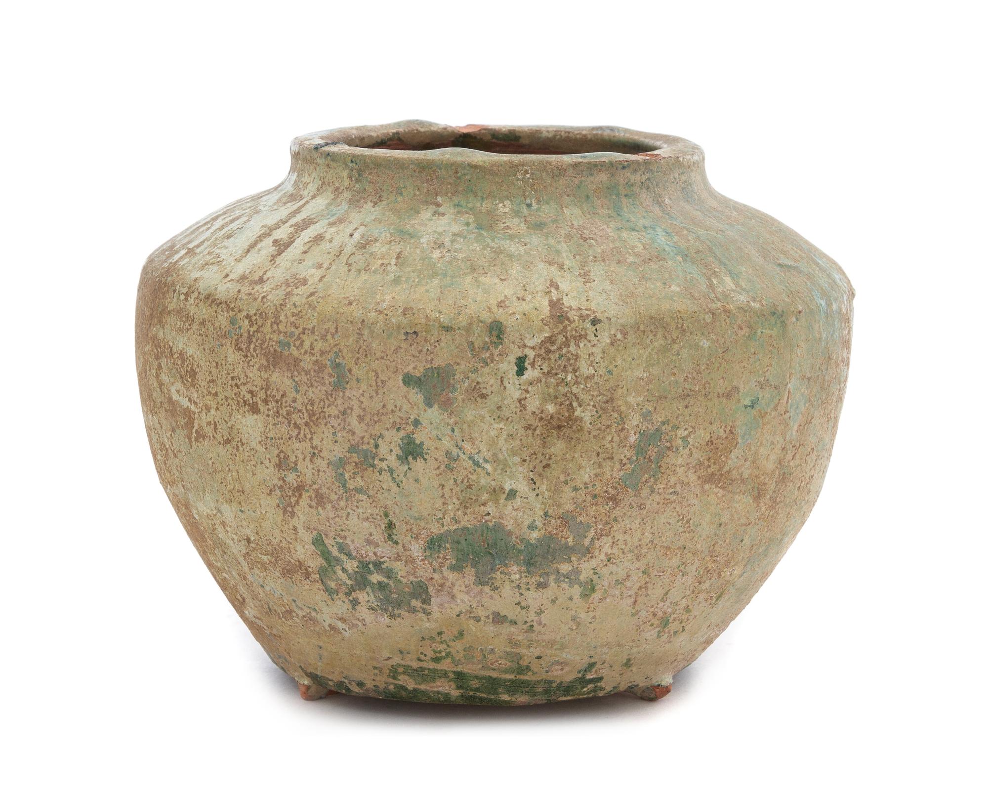 A Green Glazed Pottery Jar LIKELY HAN DYNASTY Height 4 1/2 inches. — LIKELY HAN DYNASTY