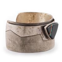 Silver, Jet, Turquoise, and Coral Cuff Bracelet