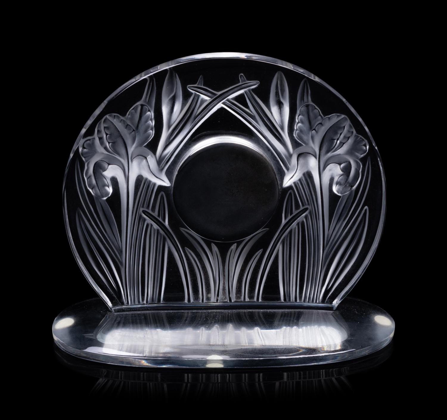 A Lalique Iris Table Clock